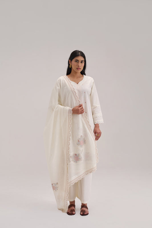 Pankhuri - Off White Cotton Cambric Suit Set