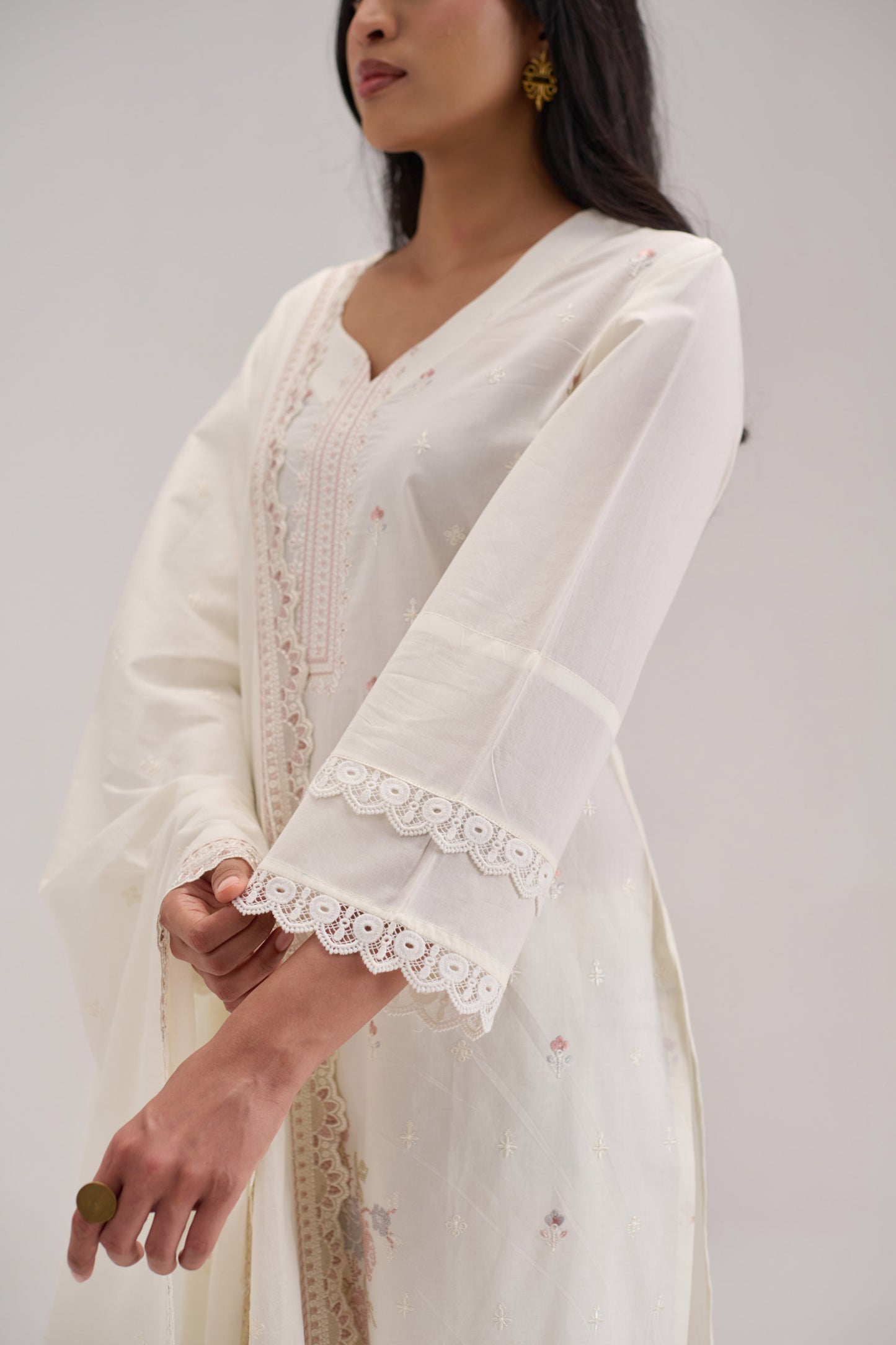 Pankhuri - Off White Cotton Cambric Suit Set