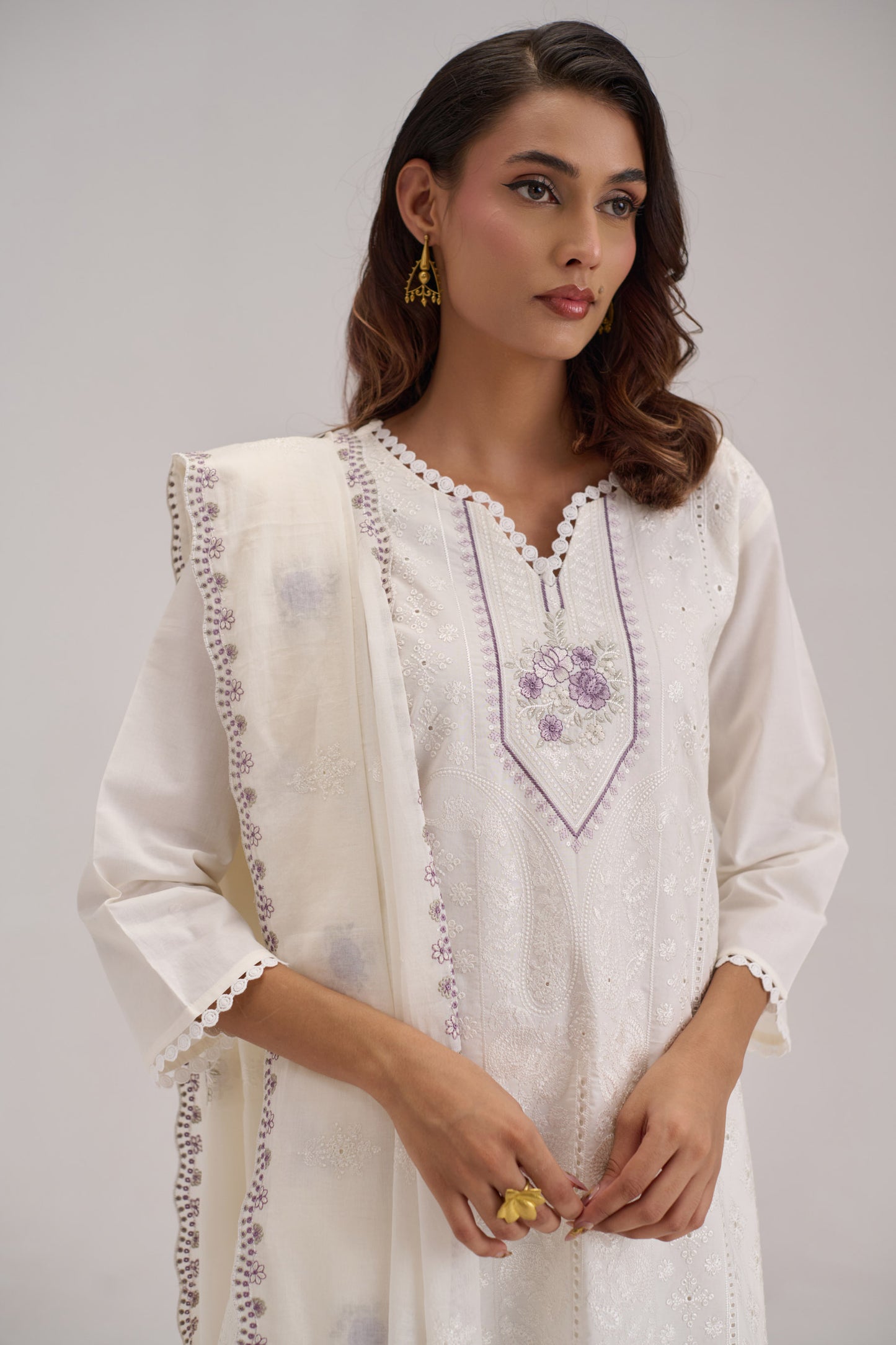 Pankhuri - White Cotton Cambric Suit Set