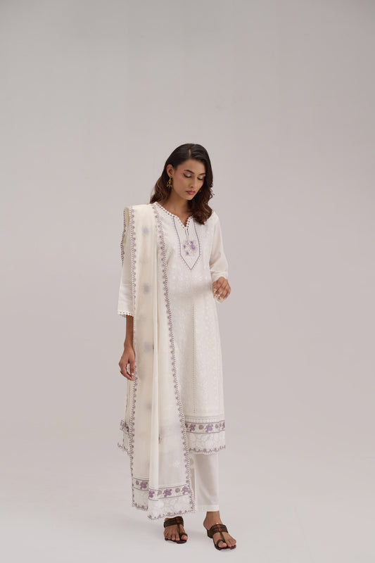 Pankhuri - White Cotton Cambric Suit Set
