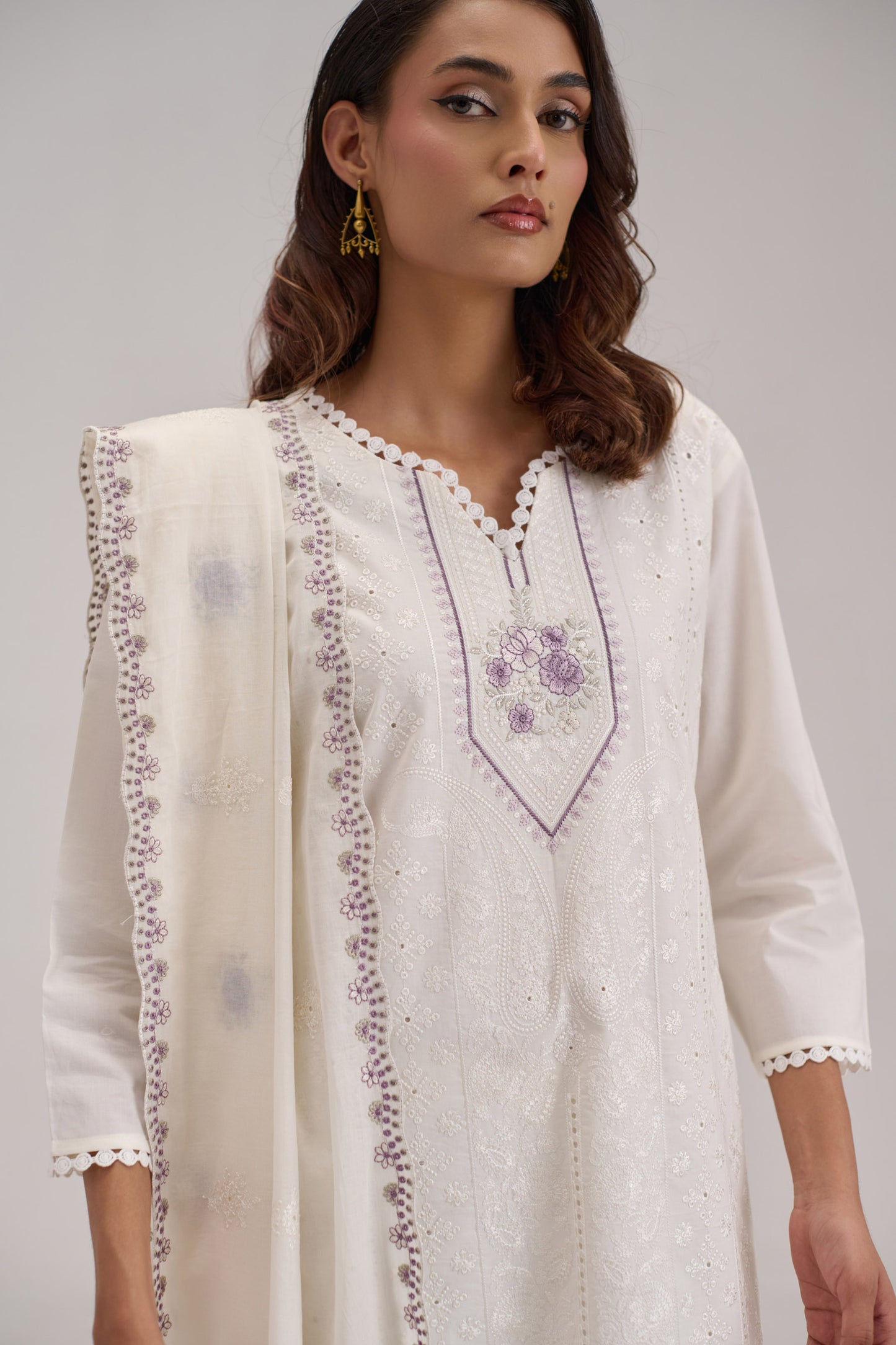 Pankhuri - White Cotton Cambric Suit Set