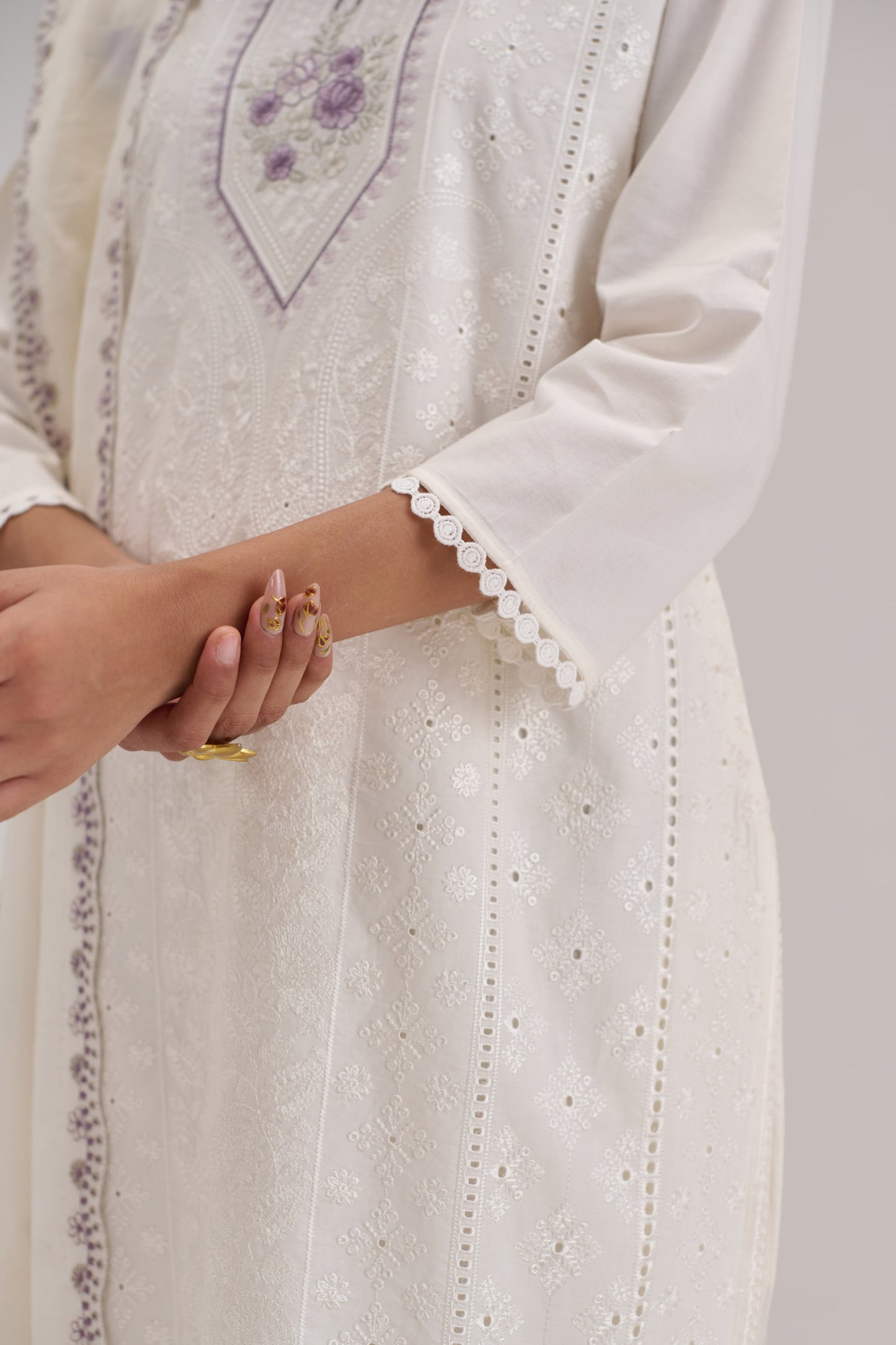 Pankhuri - White Cotton Cambric Suit Set