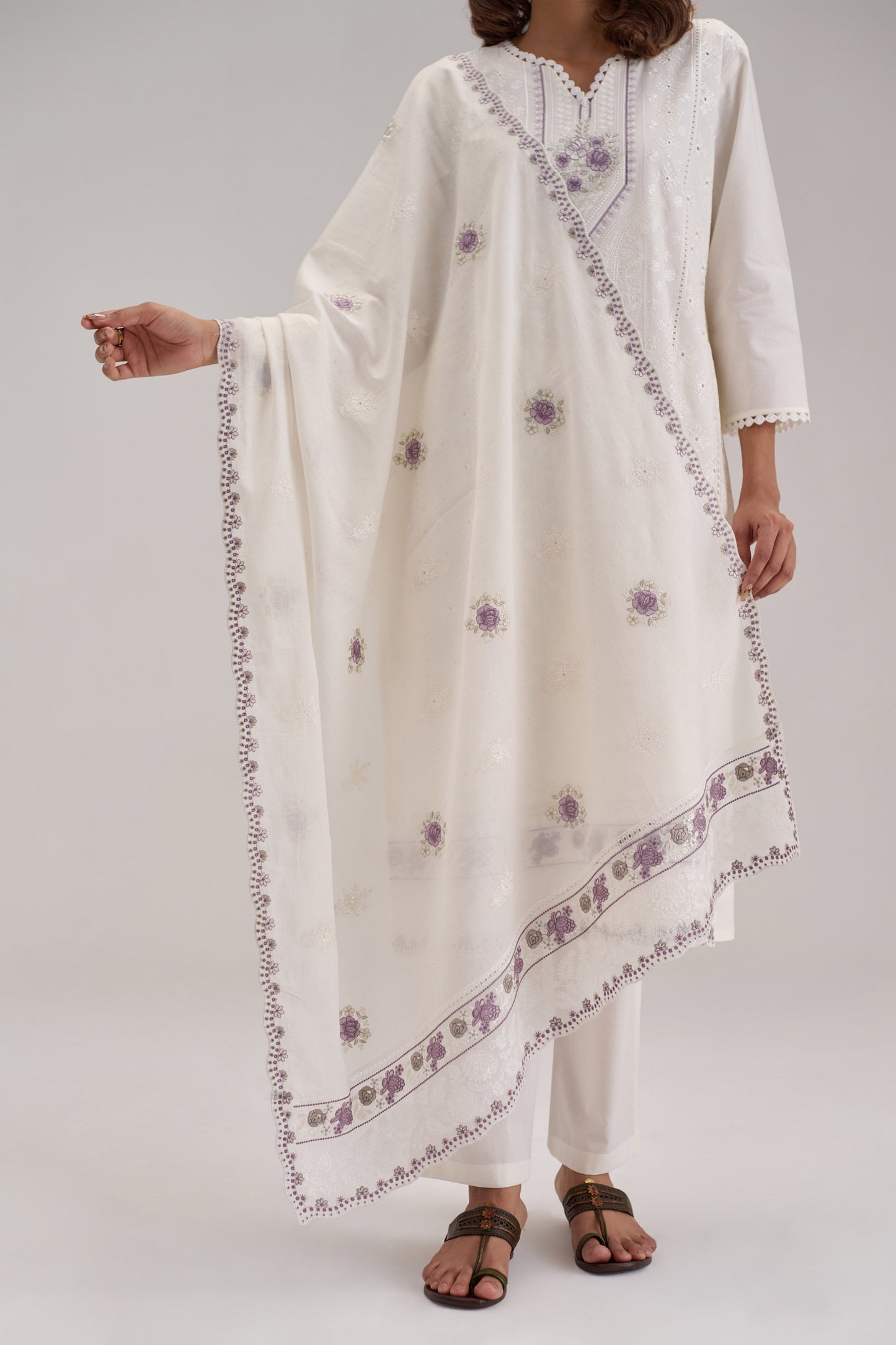 Pankhuri - White Cotton Cambric Suit Set