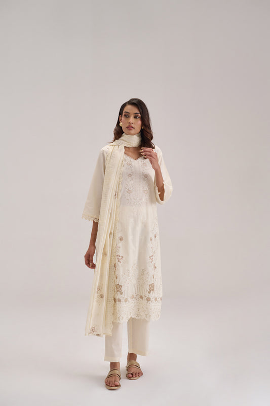 Mehr - Ivory Cotton Cambric Suit Set