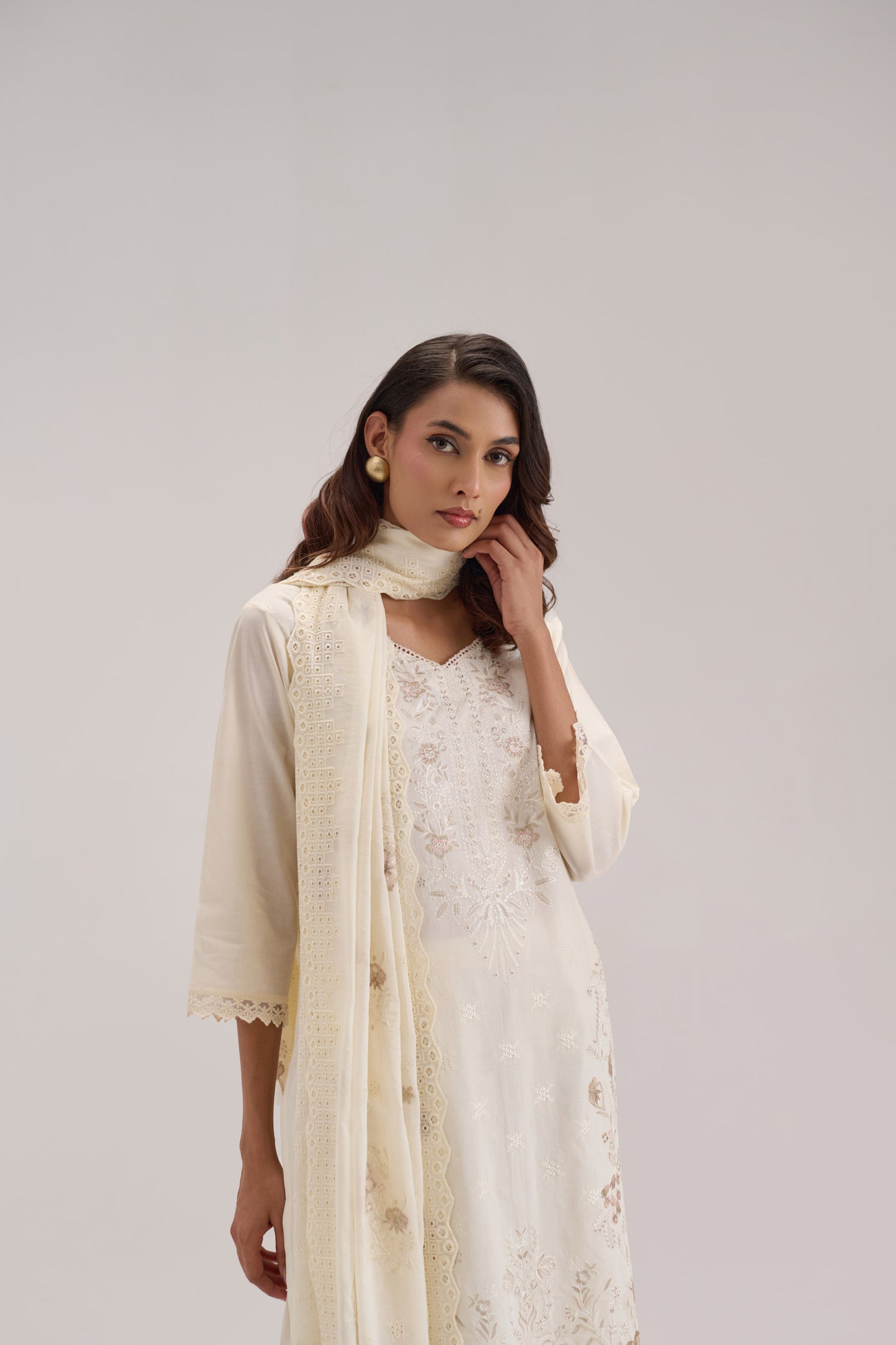 Mehr - Ivory Cotton Cambric Suit Set