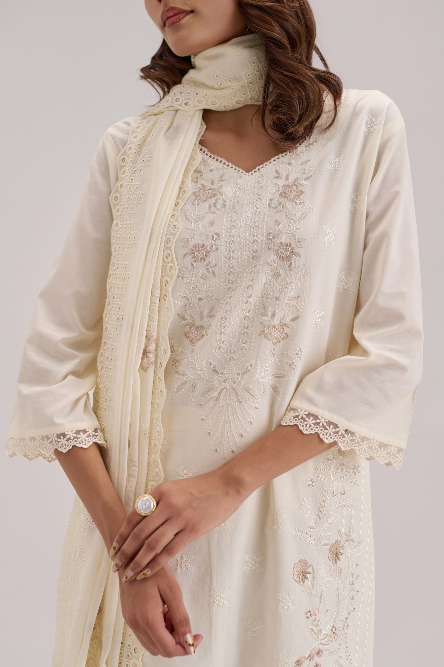 Mehr - Ivory Cotton Cambric Suit Set