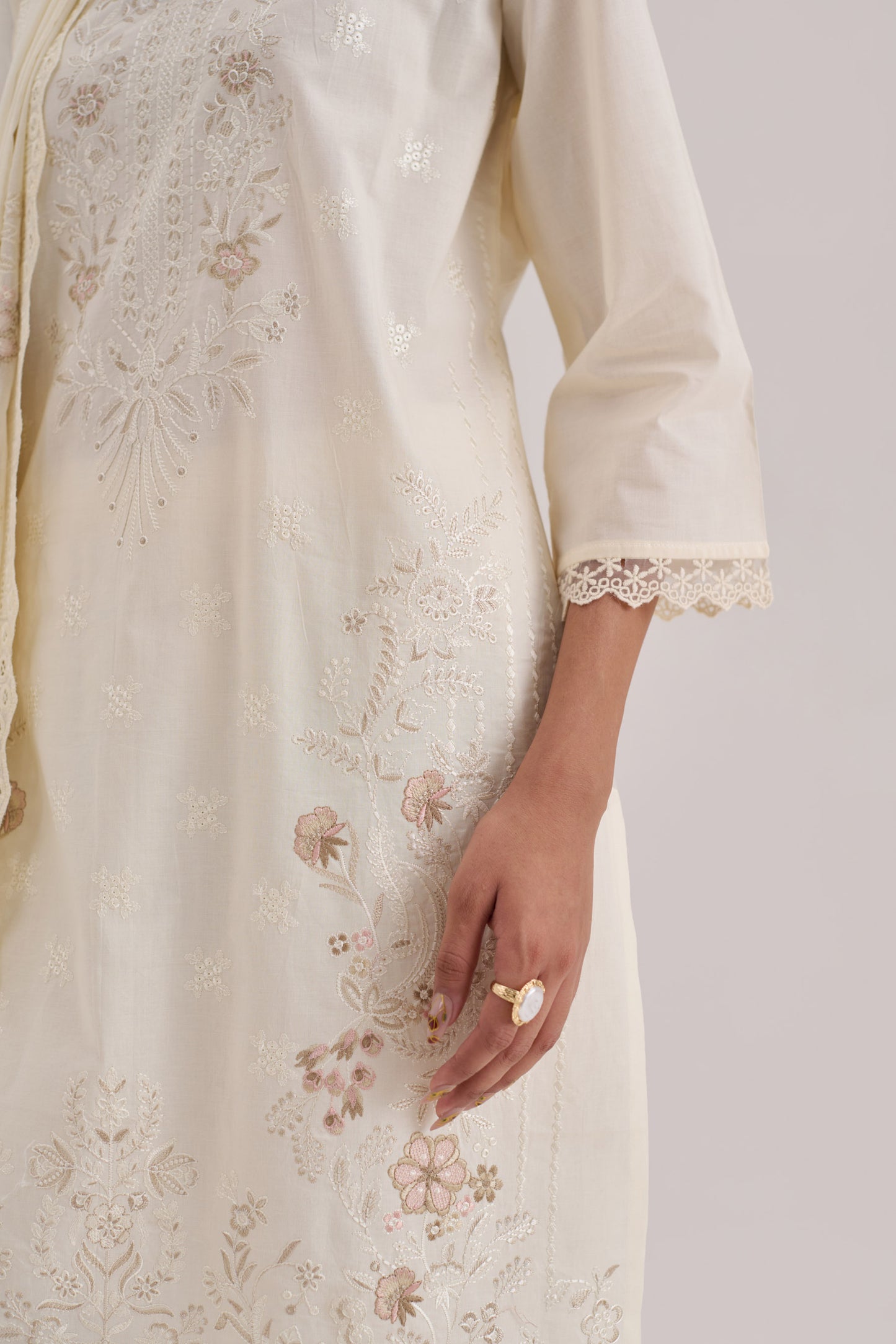 Mehr - Ivory Cotton Cambric Suit Set