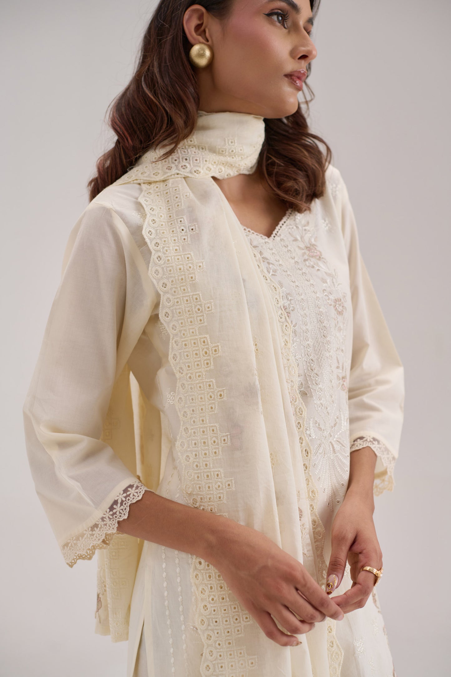 Mehr - Ivory Cotton Cambric Suit Set