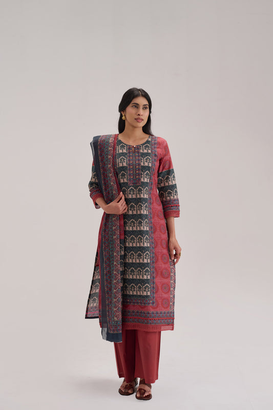 Mehr - Maroon Cotton Cambric Kurta Set