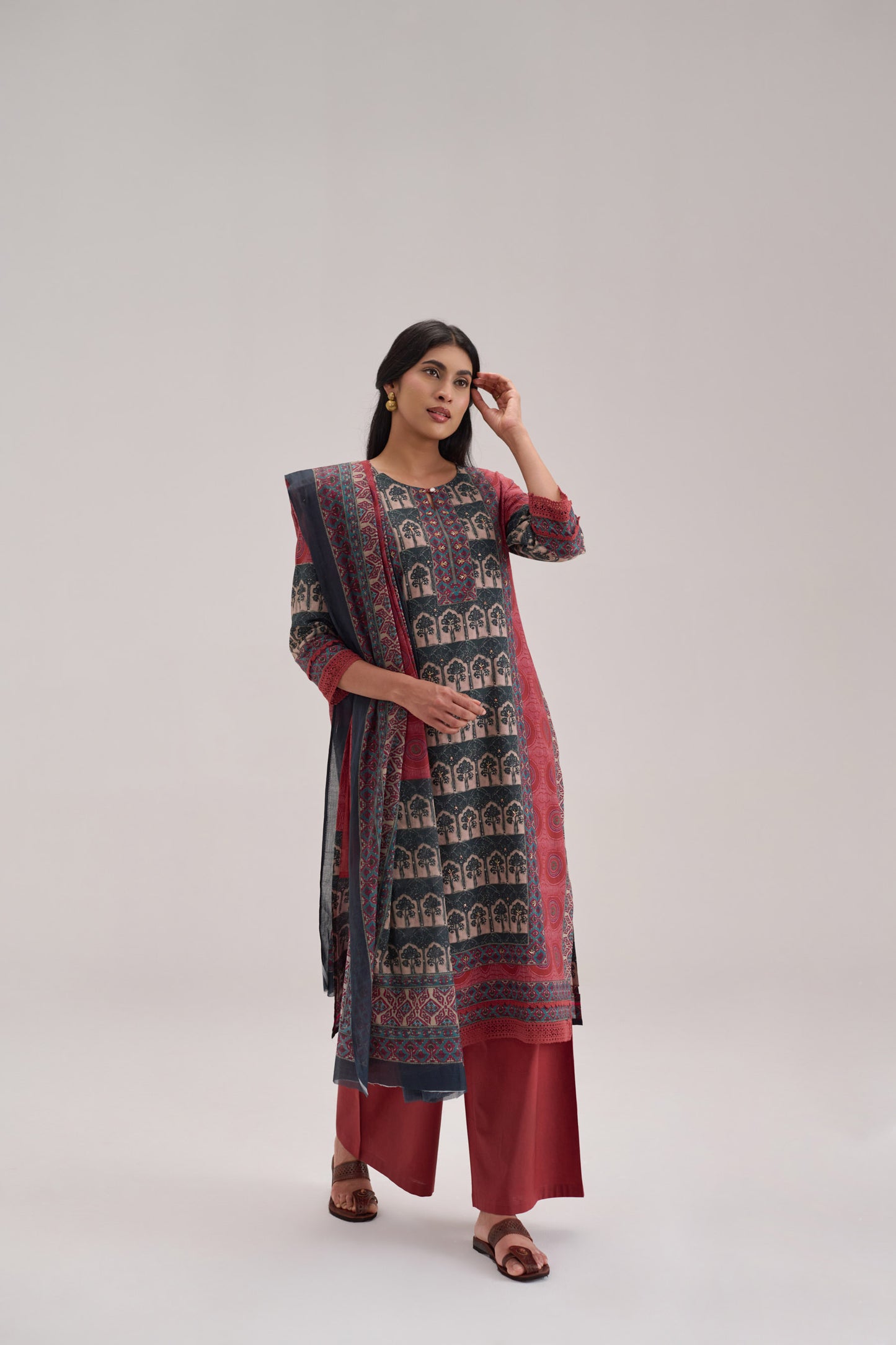 Mehr - Maroon Cotton Cambric Kurta Set
