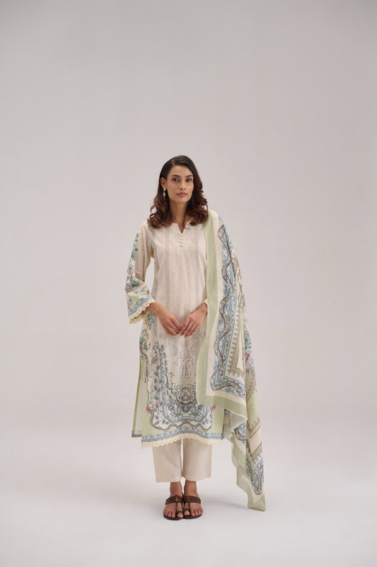 Mehr - Cream Cotton Cambric Kurta Set