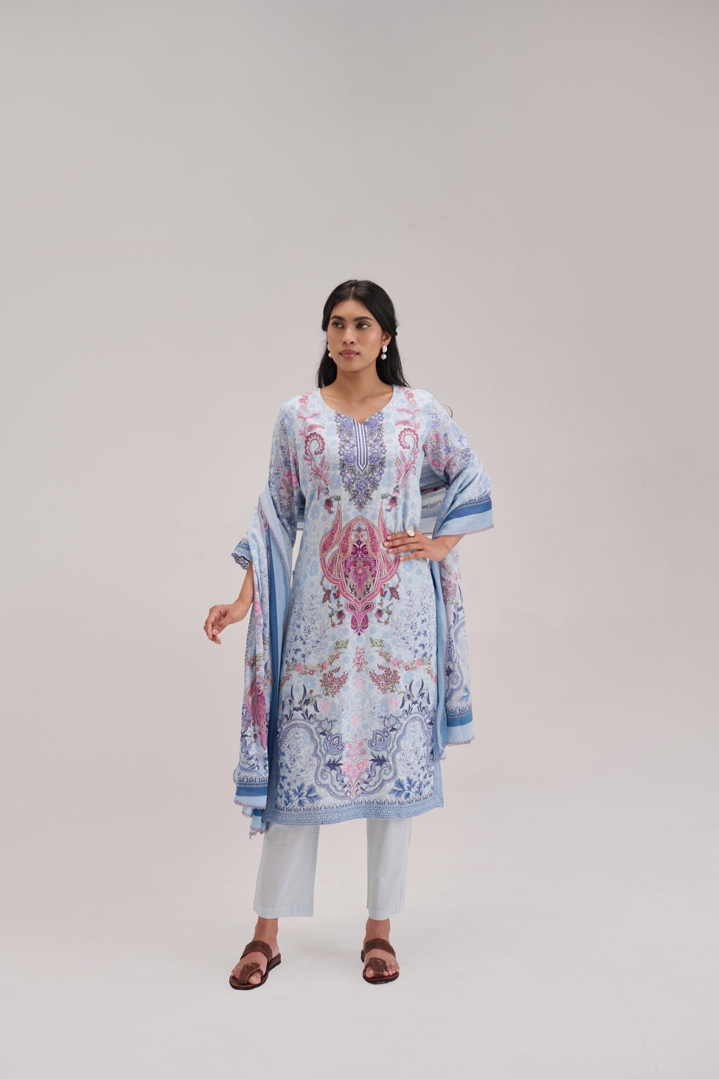 Mehr - Powder Blue Cotton Cambric Kurta Set