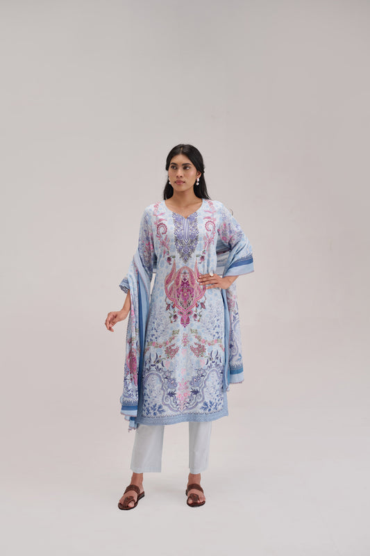 Mehr - Powder Blue Cotton Cambric Kurta Set