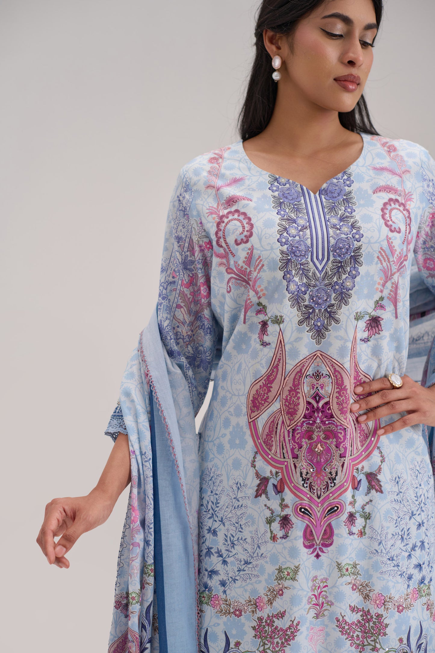 Mehr - Powder Blue Cotton Cambric Kurta Set
