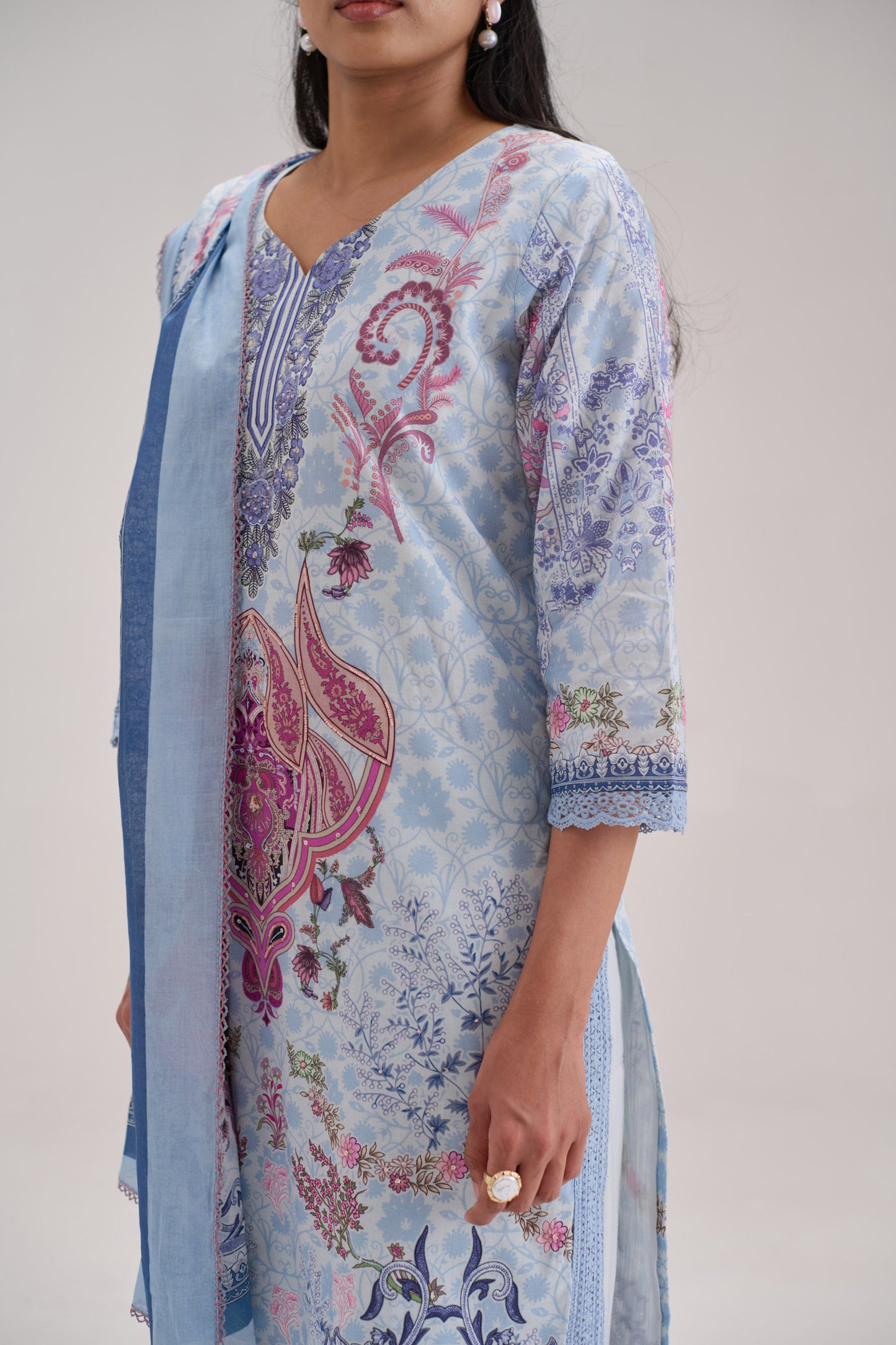 Mehr - Powder Blue Cotton Cambric Kurta Set