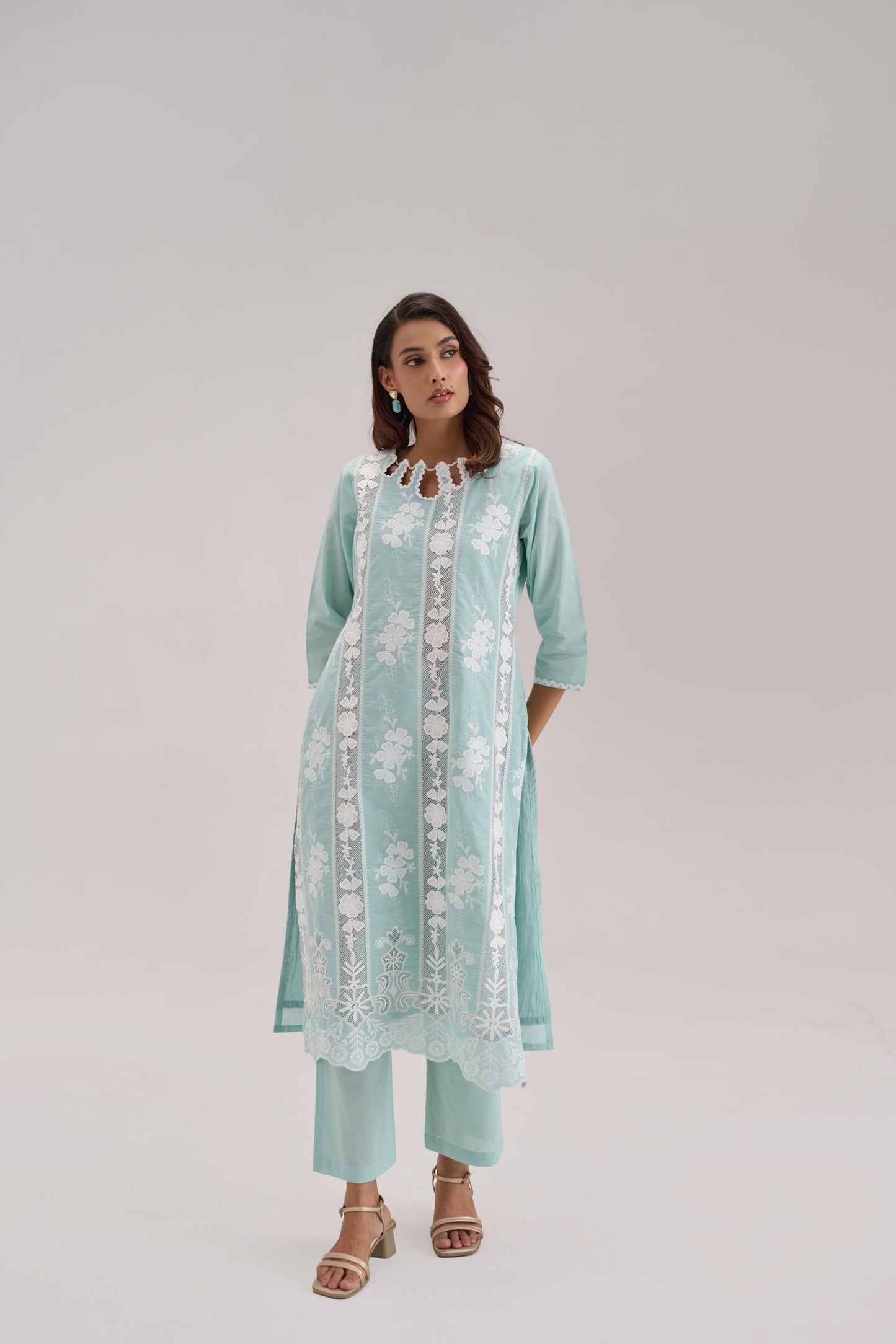 Mehr - Light Turquoise Cotton Fabric Coord Set
