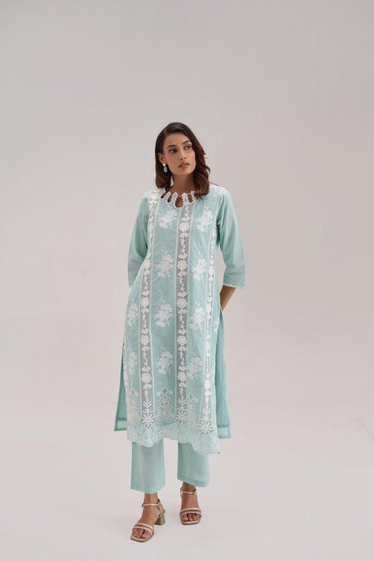 Mehr - Light Turquoise Cotton Fabric Coord Set