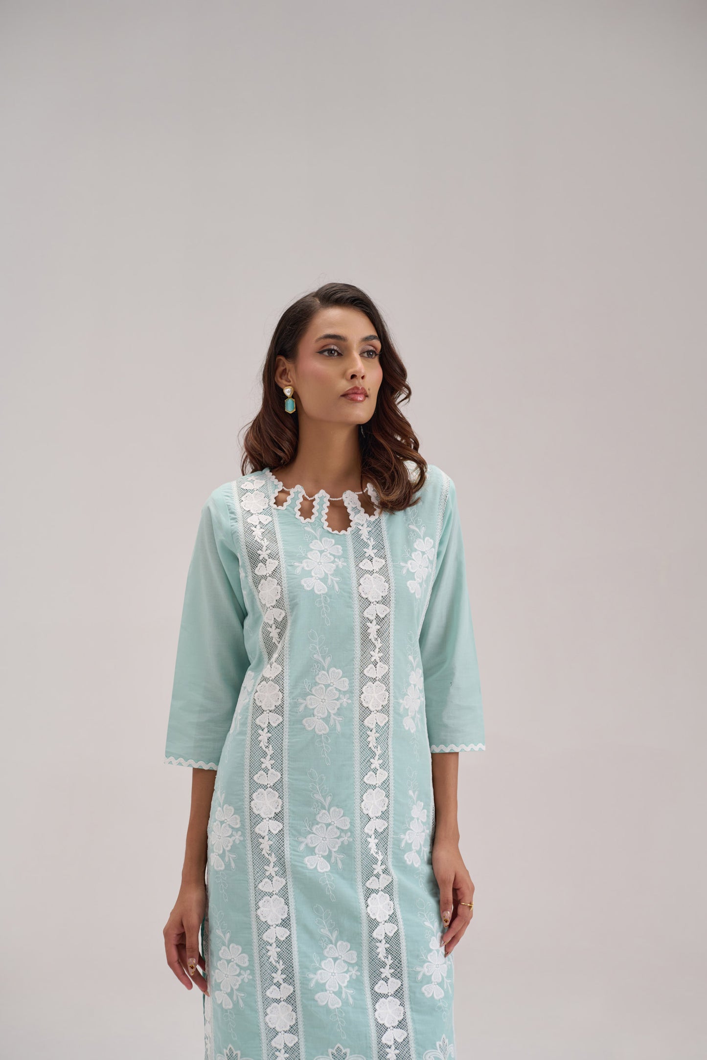 Mehr - Light Turquoise Cotton Fabric Coord Set