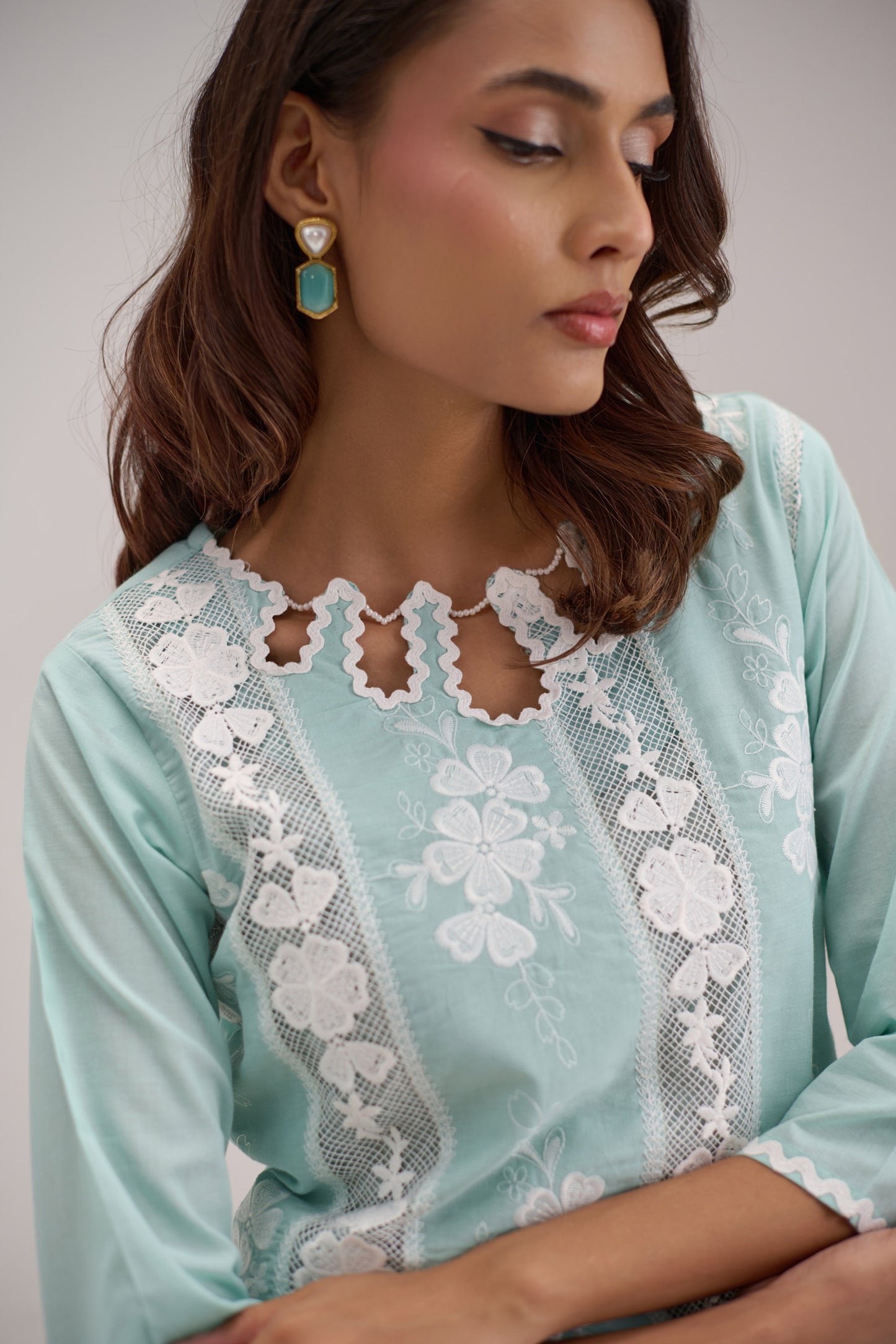 Mehr - Light Turquoise Cotton Fabric Coord Set