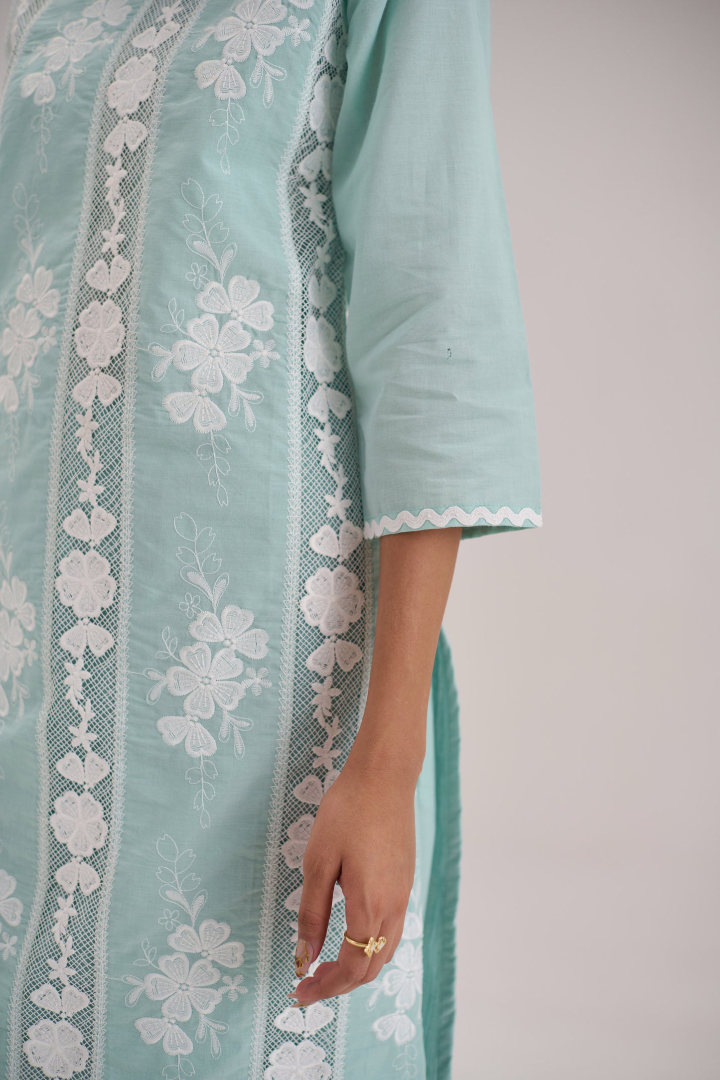Mehr - Light Turquoise Cotton Fabric Coord Set