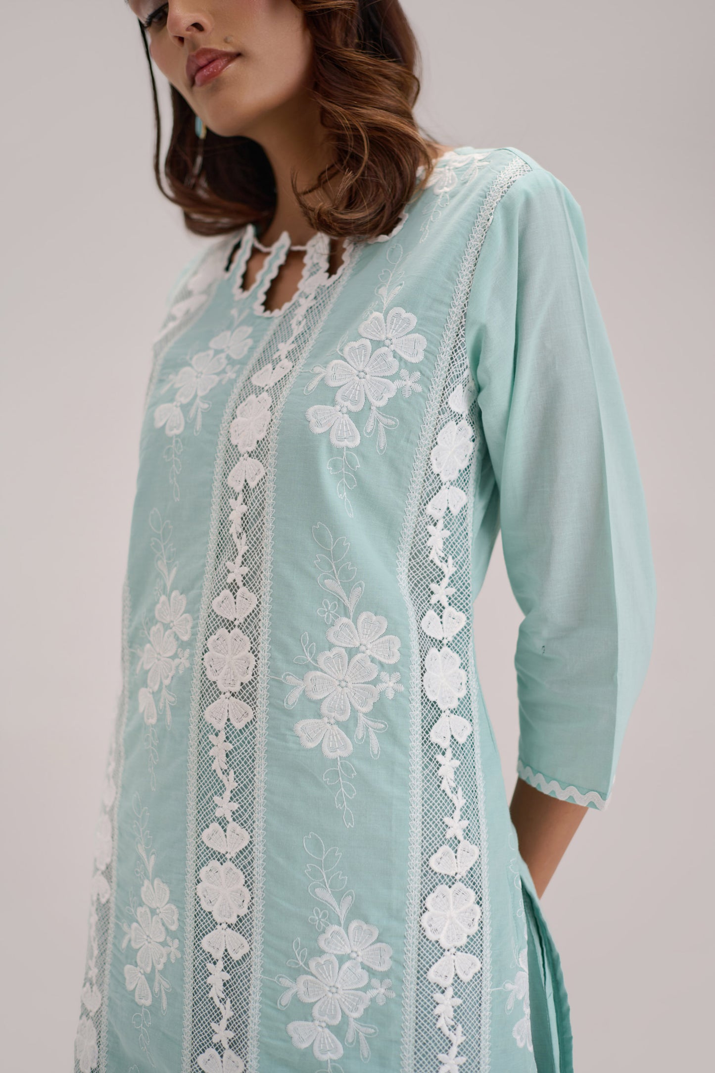 Mehr - Light Turquoise Cotton Fabric Coord Set