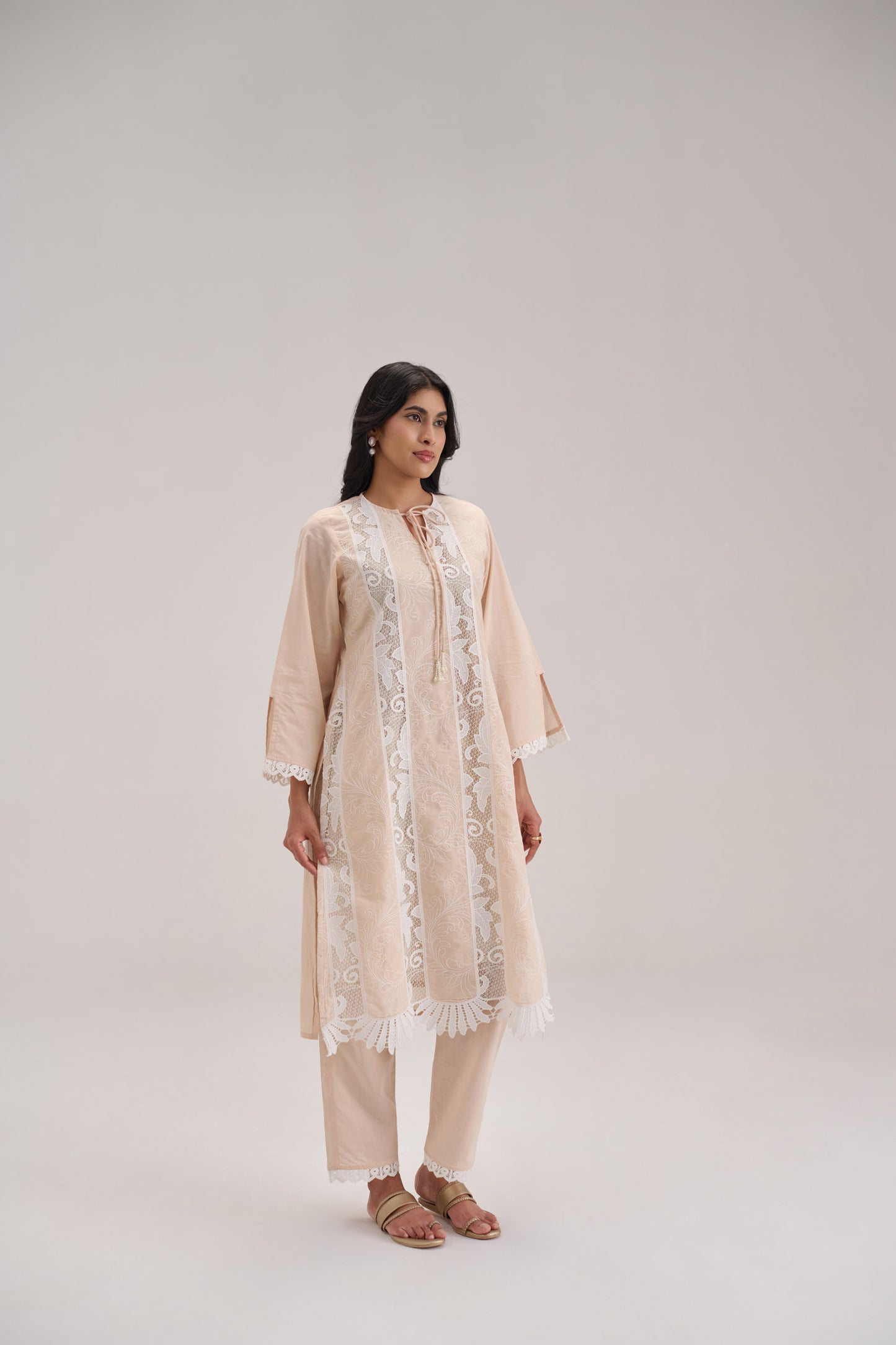 Mehr - Beige Cotton Fabric Coord Set