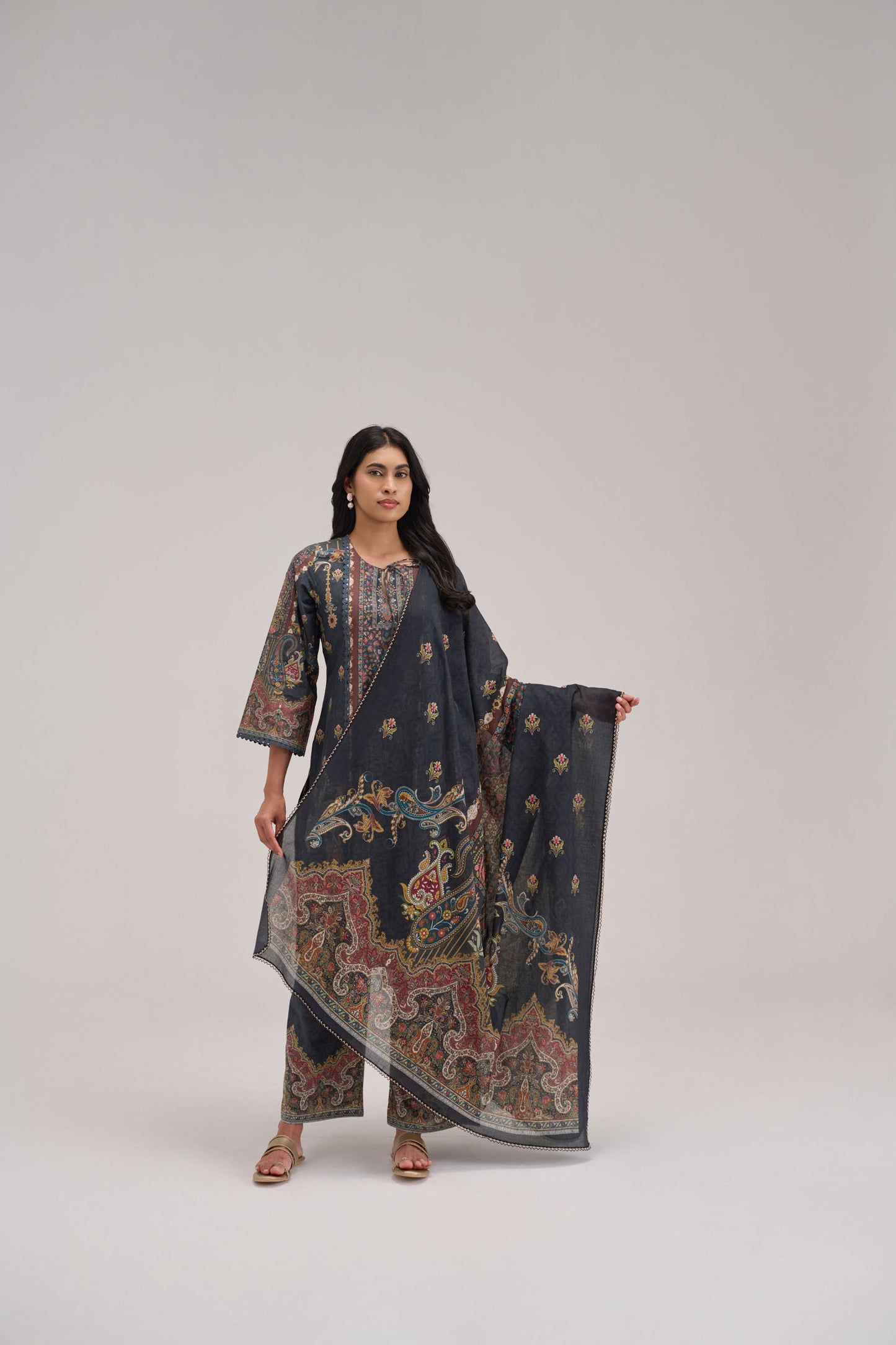Mehr - Navy Blue Cotton Cambric Coord Suit