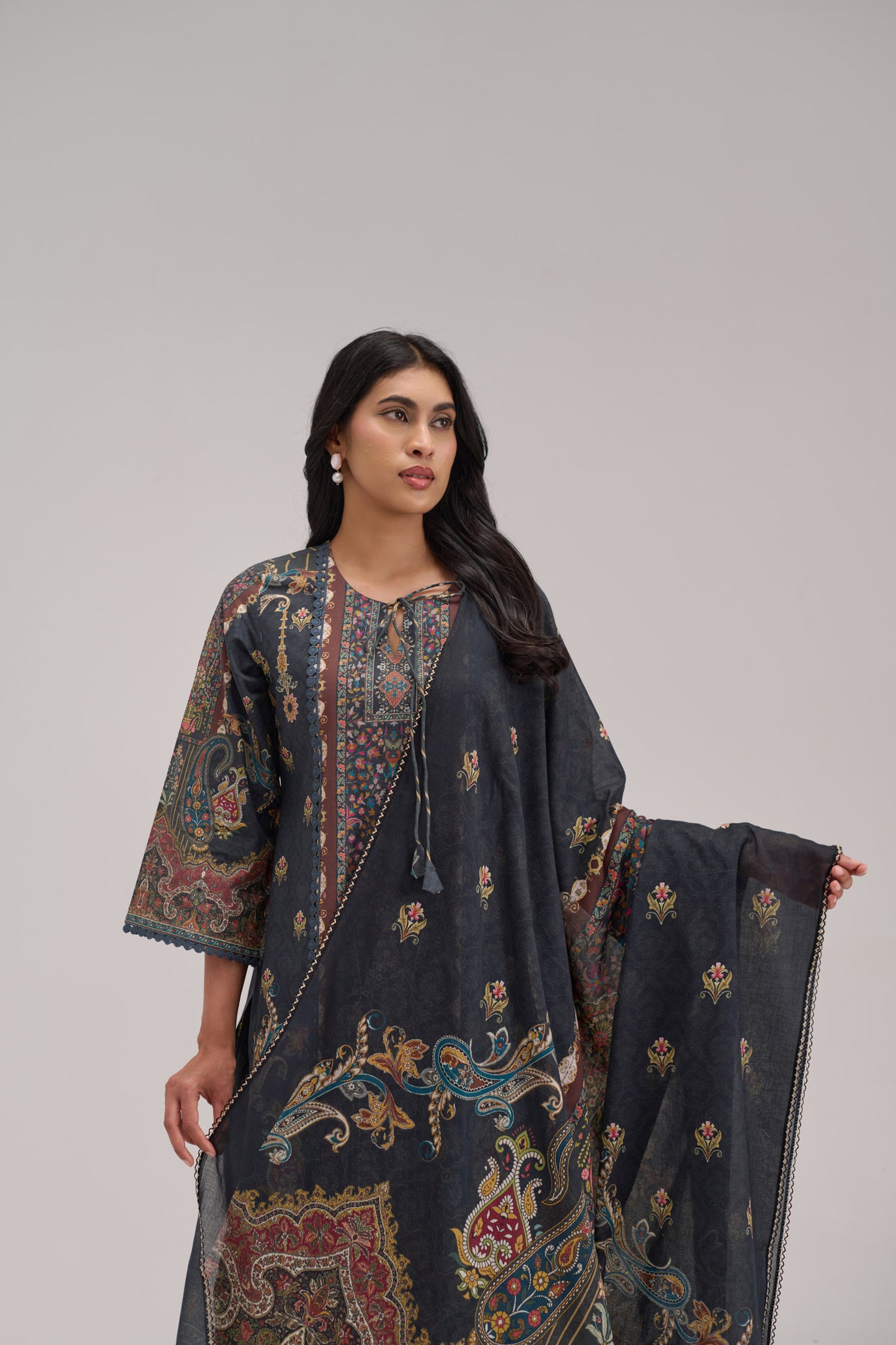 Mehr - Navy Blue Cotton Cambric Coord Suit