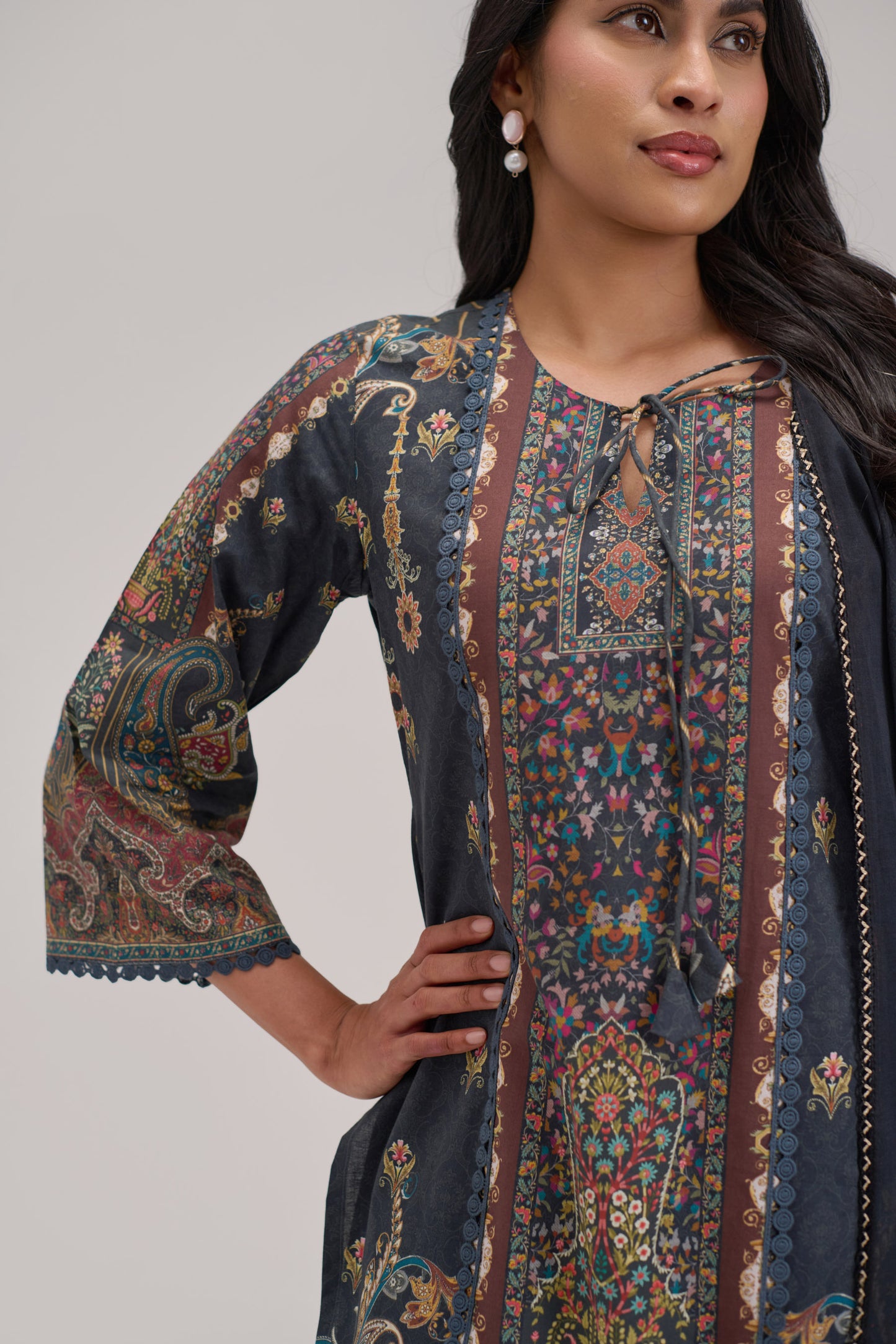 Mehr - Navy Blue Cotton Cambric Coord Suit