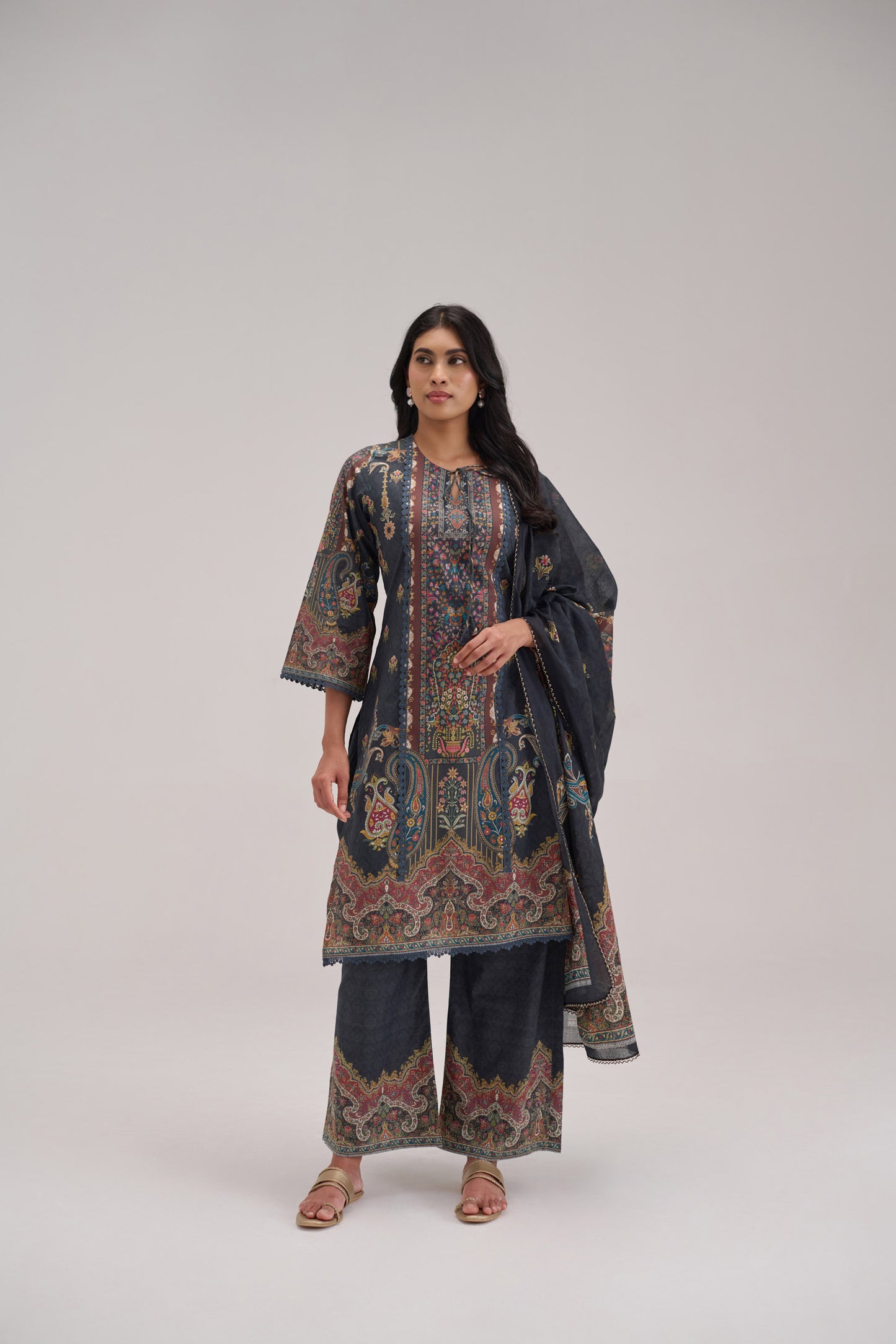 Mehr - Navy Blue Cotton Cambric Coord Suit
