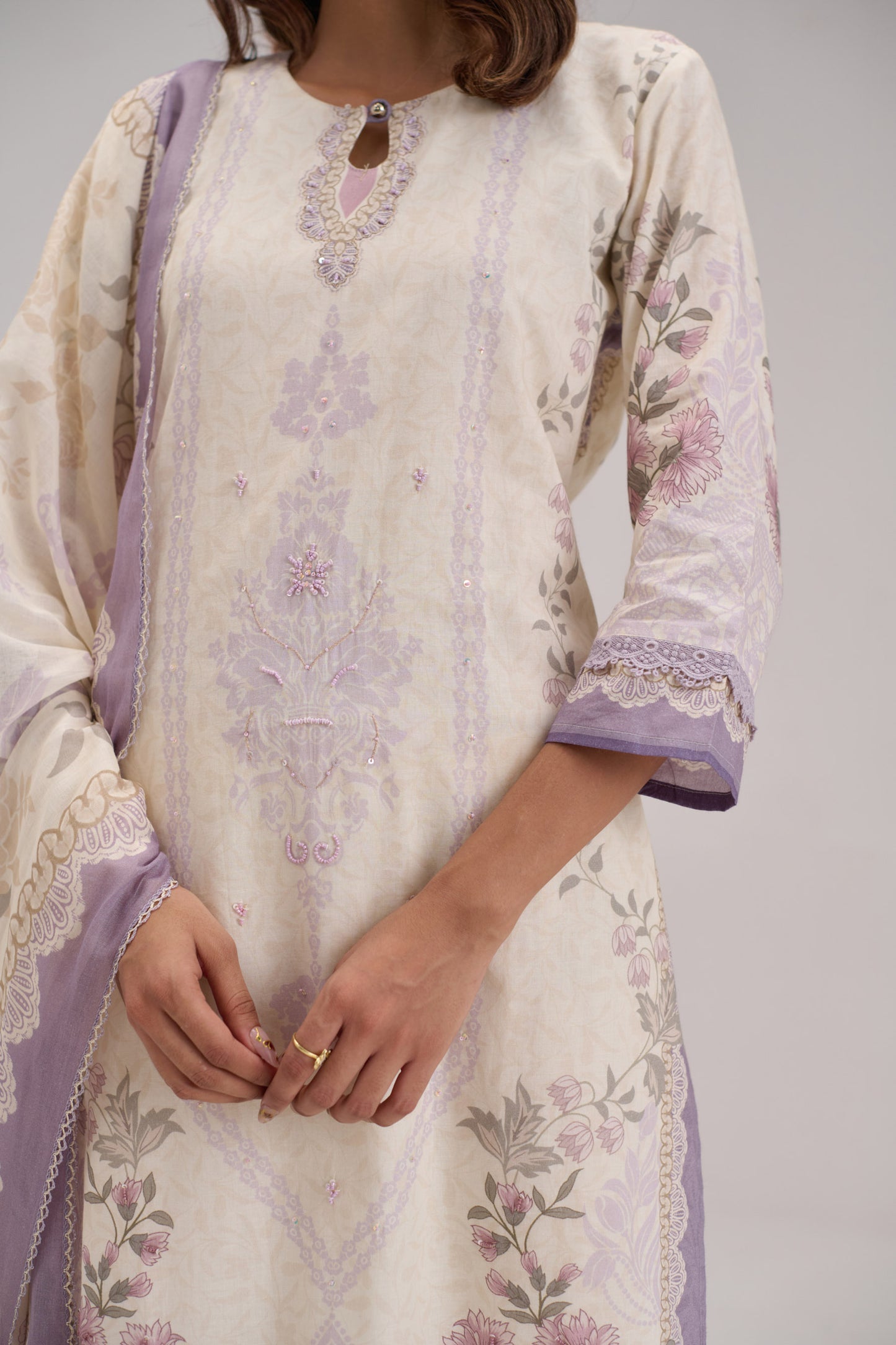 Gitanjali - Cream Cotton Cambric Kurta Set