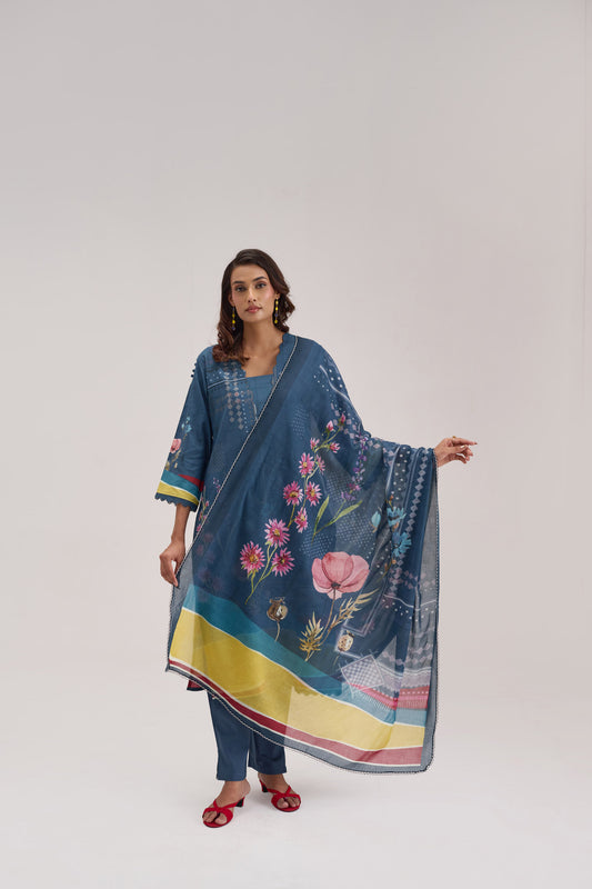 Madhuban - Blue Cotton Cambric Kurta Set