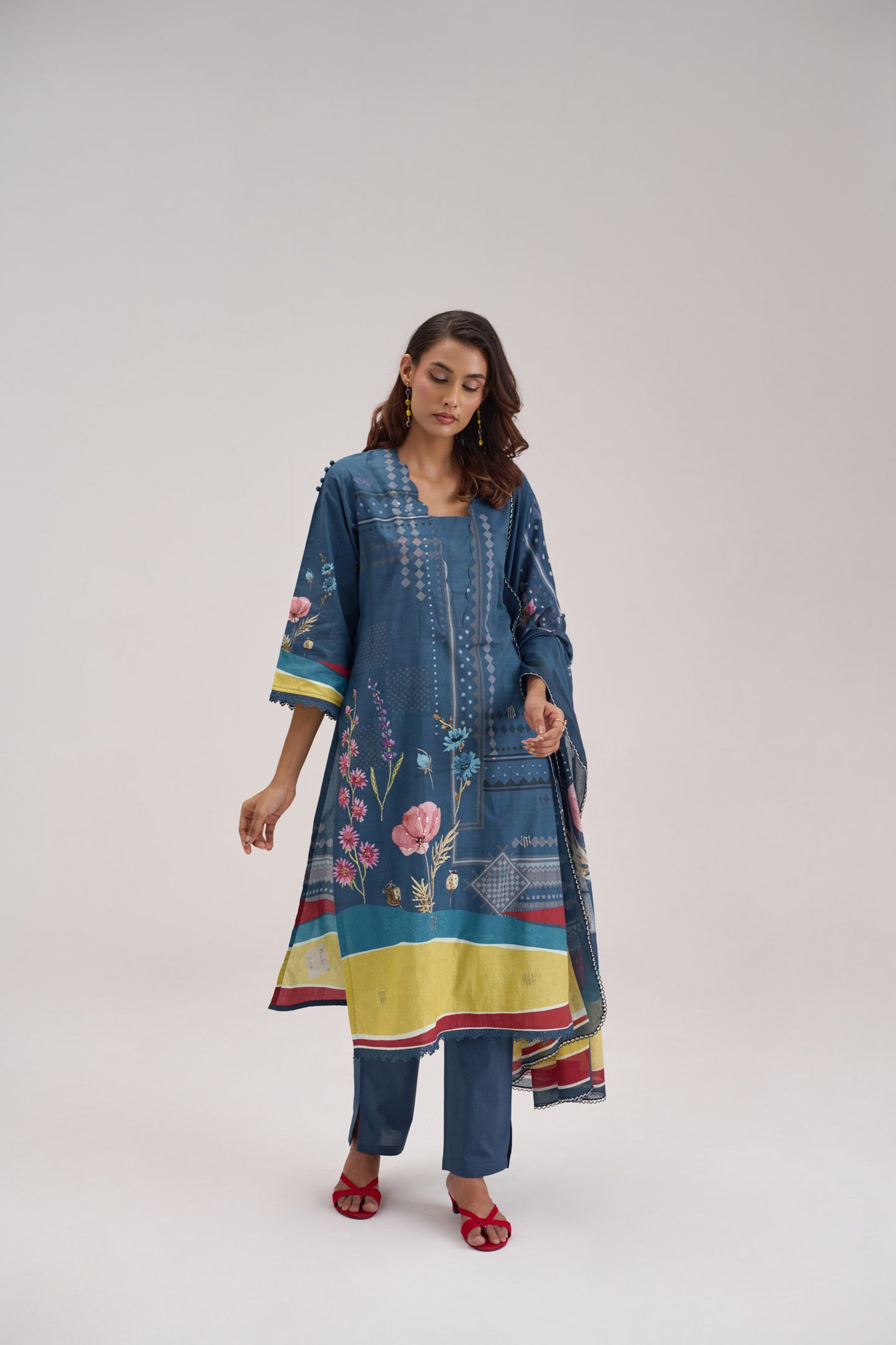 Madhuban - Blue Cotton Cambric Kurta Set