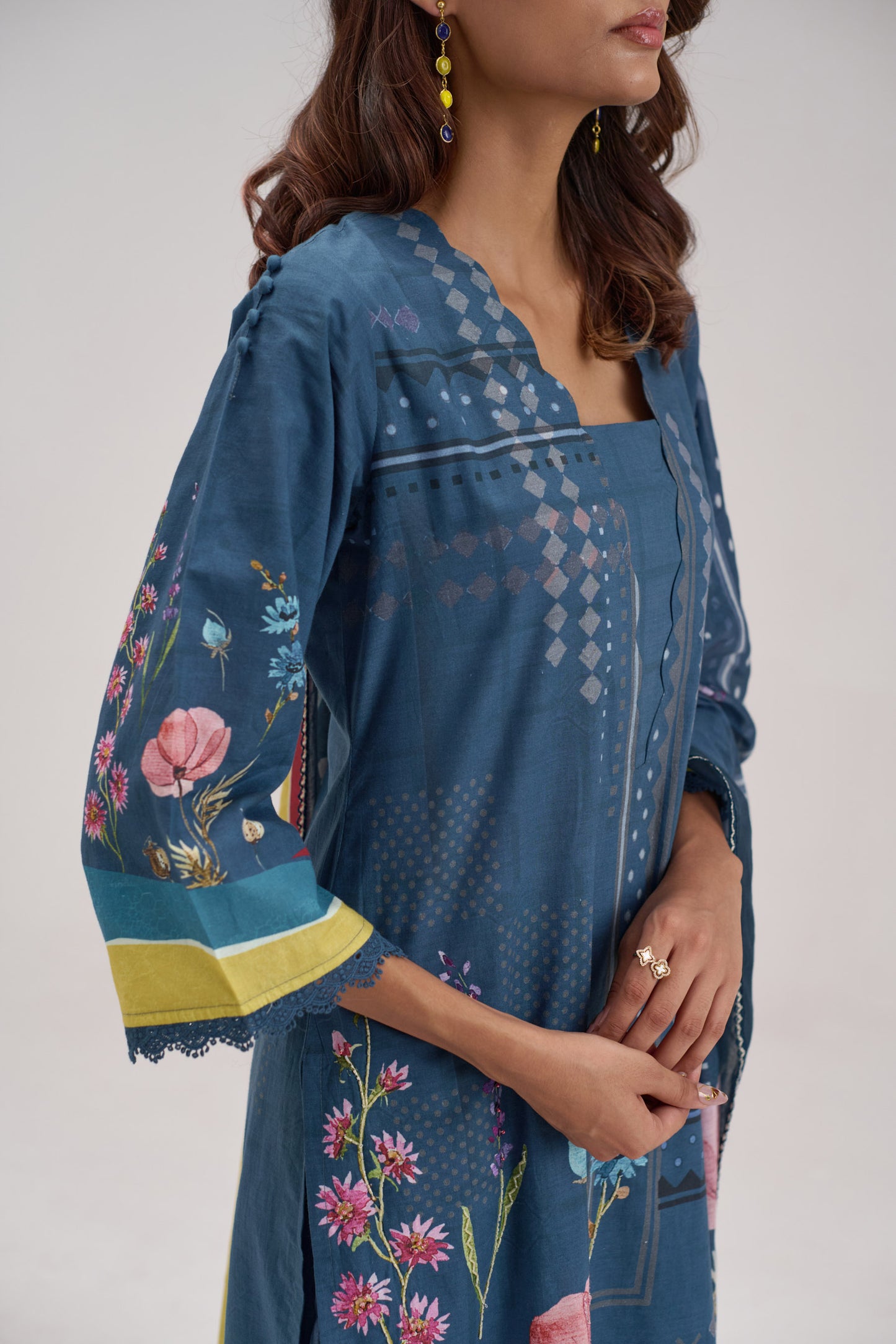 Madhuban - Blue Cotton Cambric Kurta Set