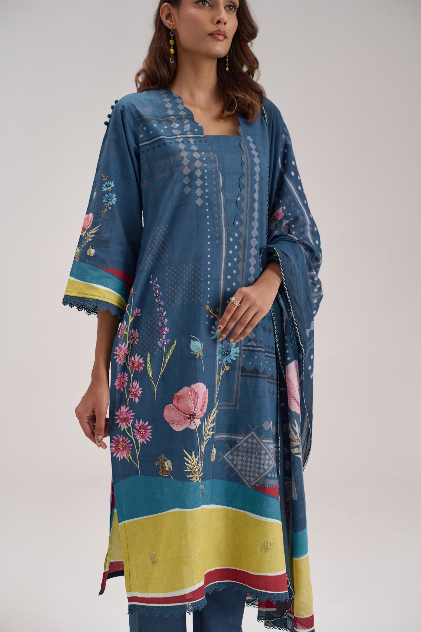 Madhuban - Blue Cotton Cambric Kurta Set