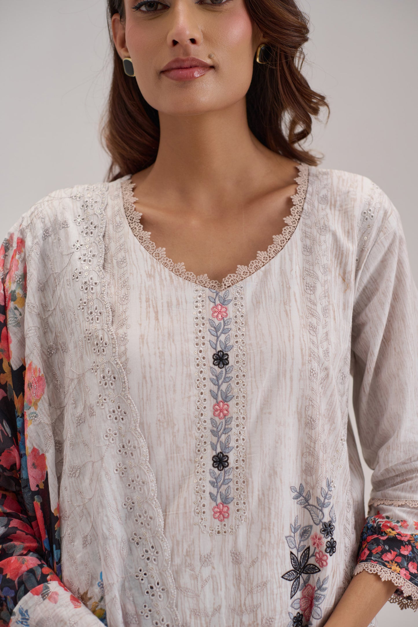Madhuban - Silver Cotton Cambric Suit Set