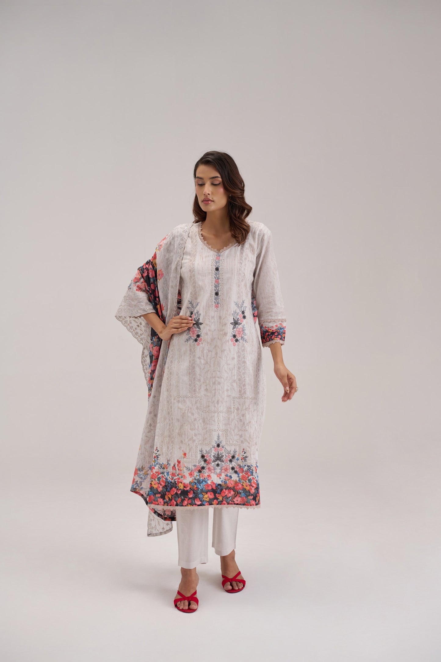 Madhuban - Silver Cotton Cambric Suit Set