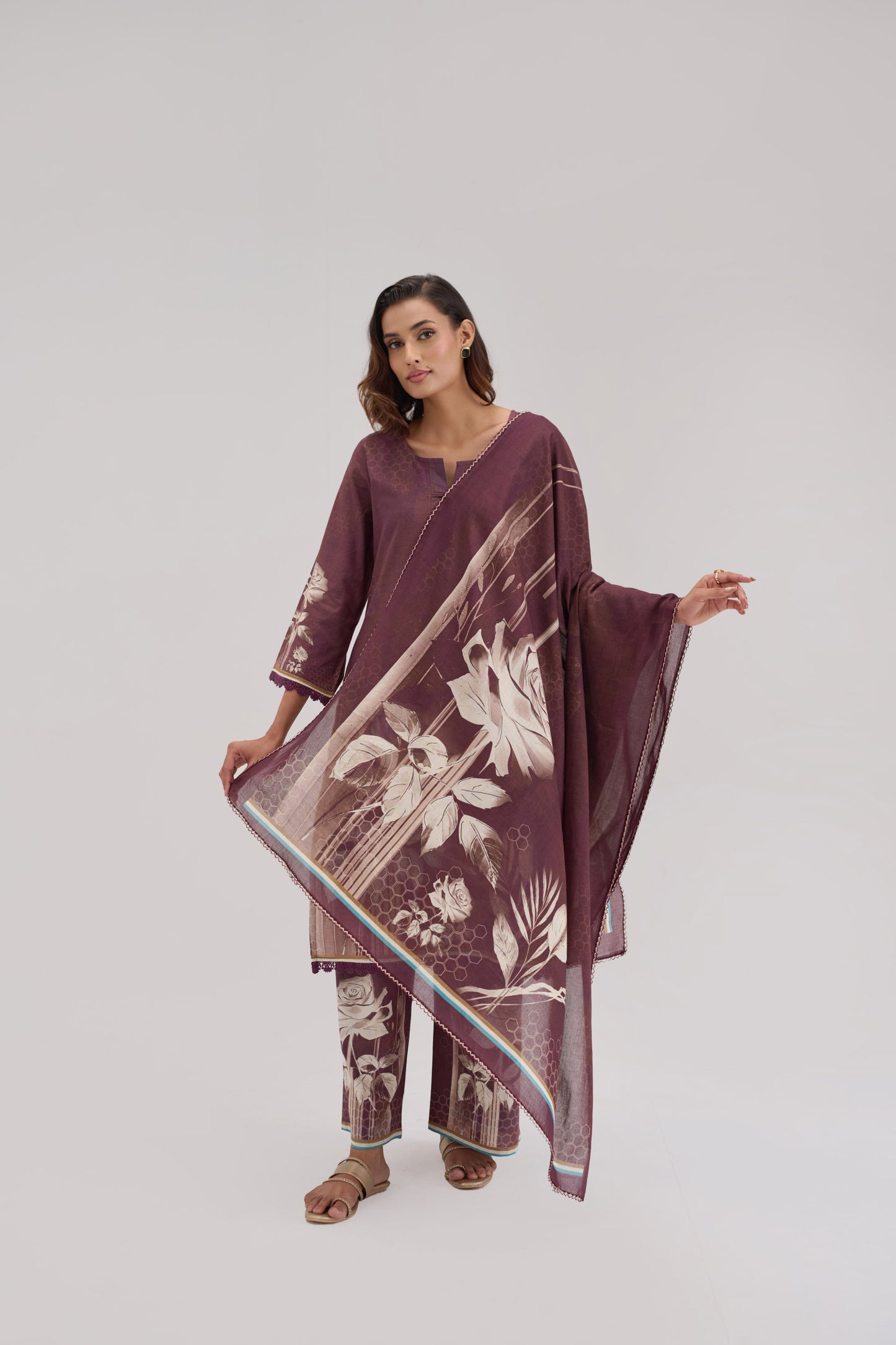 Madhuban - Wine Cotton Cambric Coord Suit