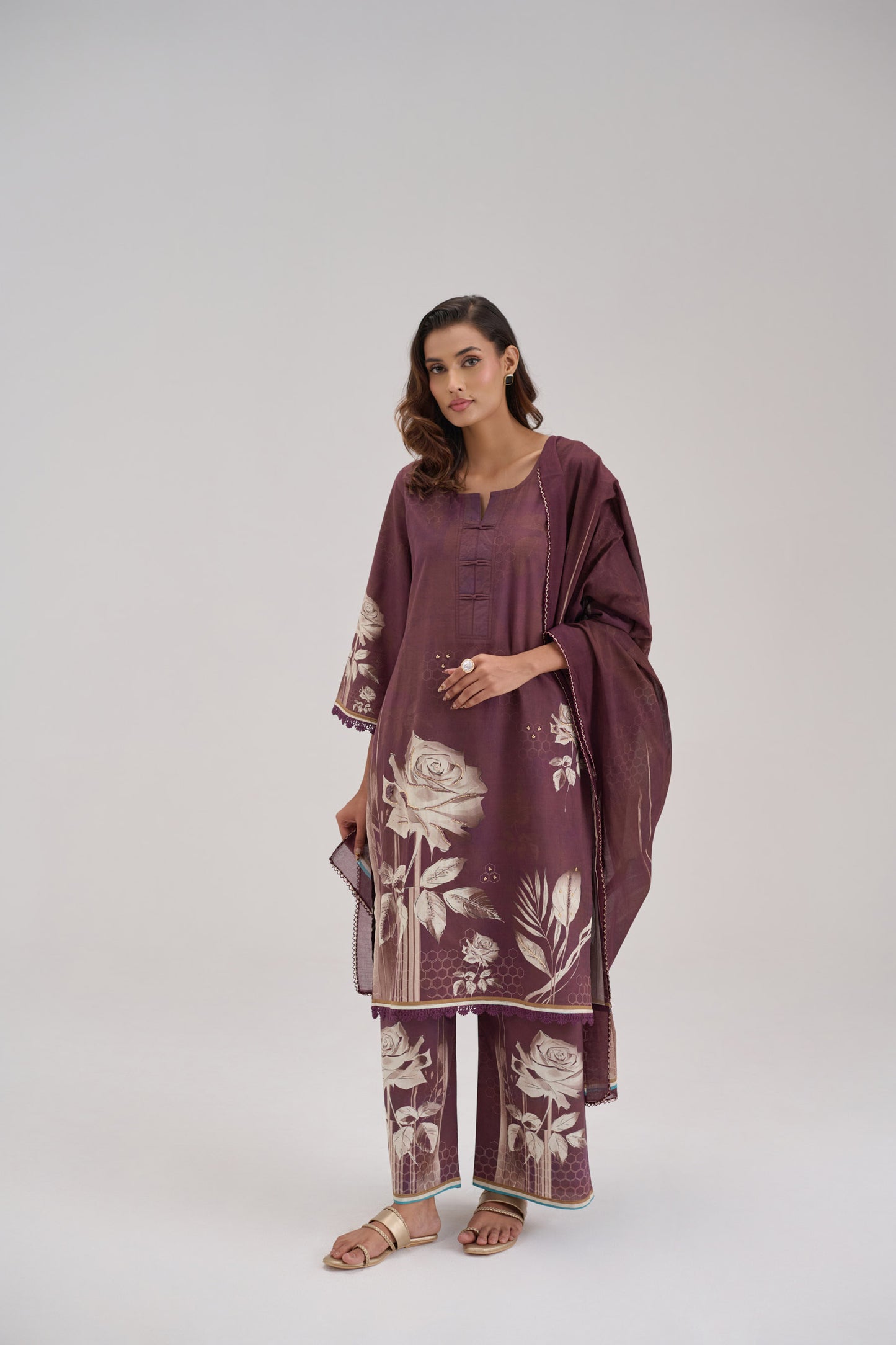 Madhuban - Wine Cotton Cambric Coord Suit