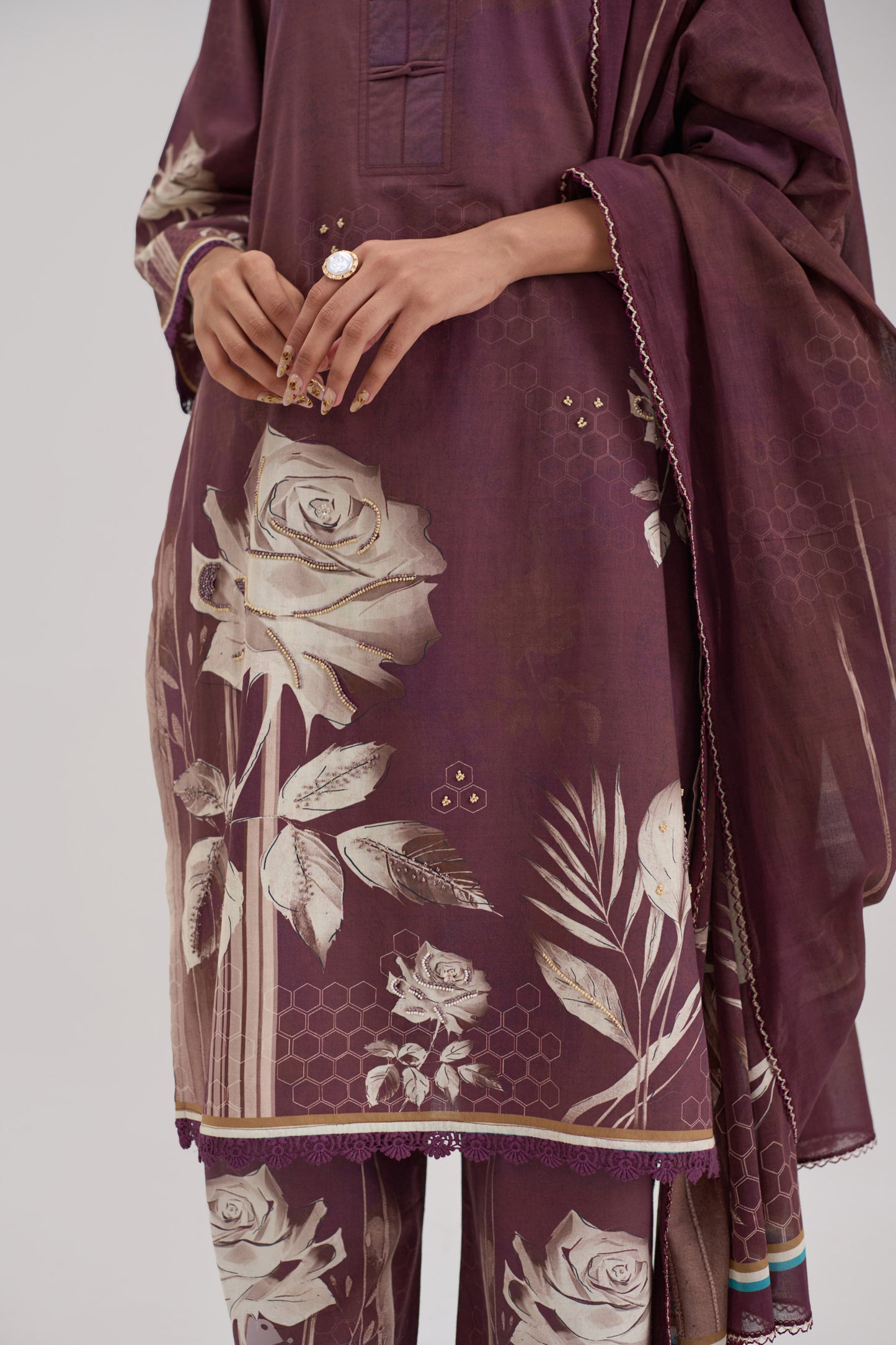 Madhuban - Wine Cotton Cambric Coord Suit