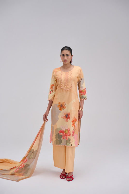 Madhuban - Soft Peach Cotton Cambric Kurta Set
