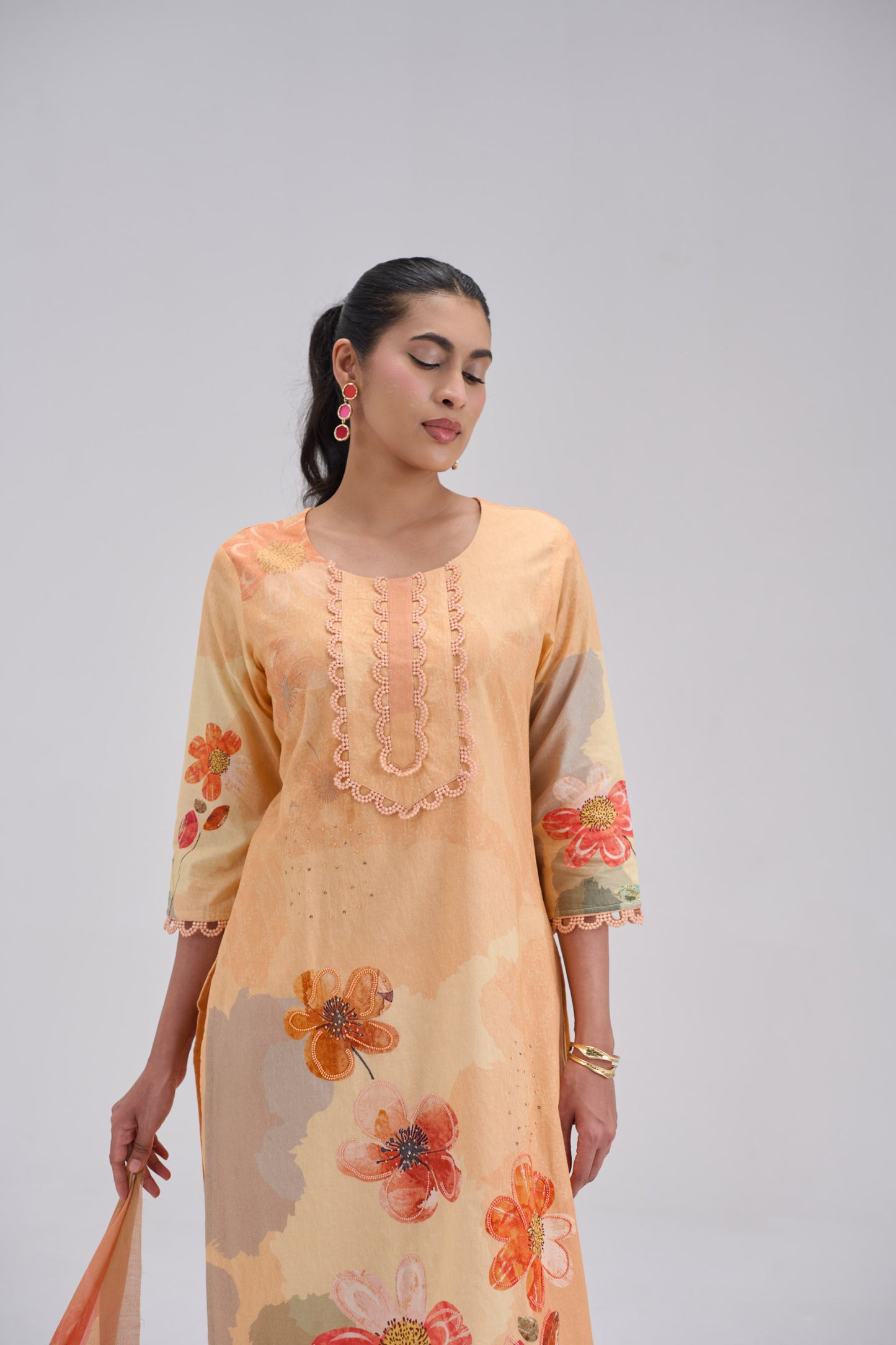 Madhuban - Soft Peach Cotton Cambric Kurta Set