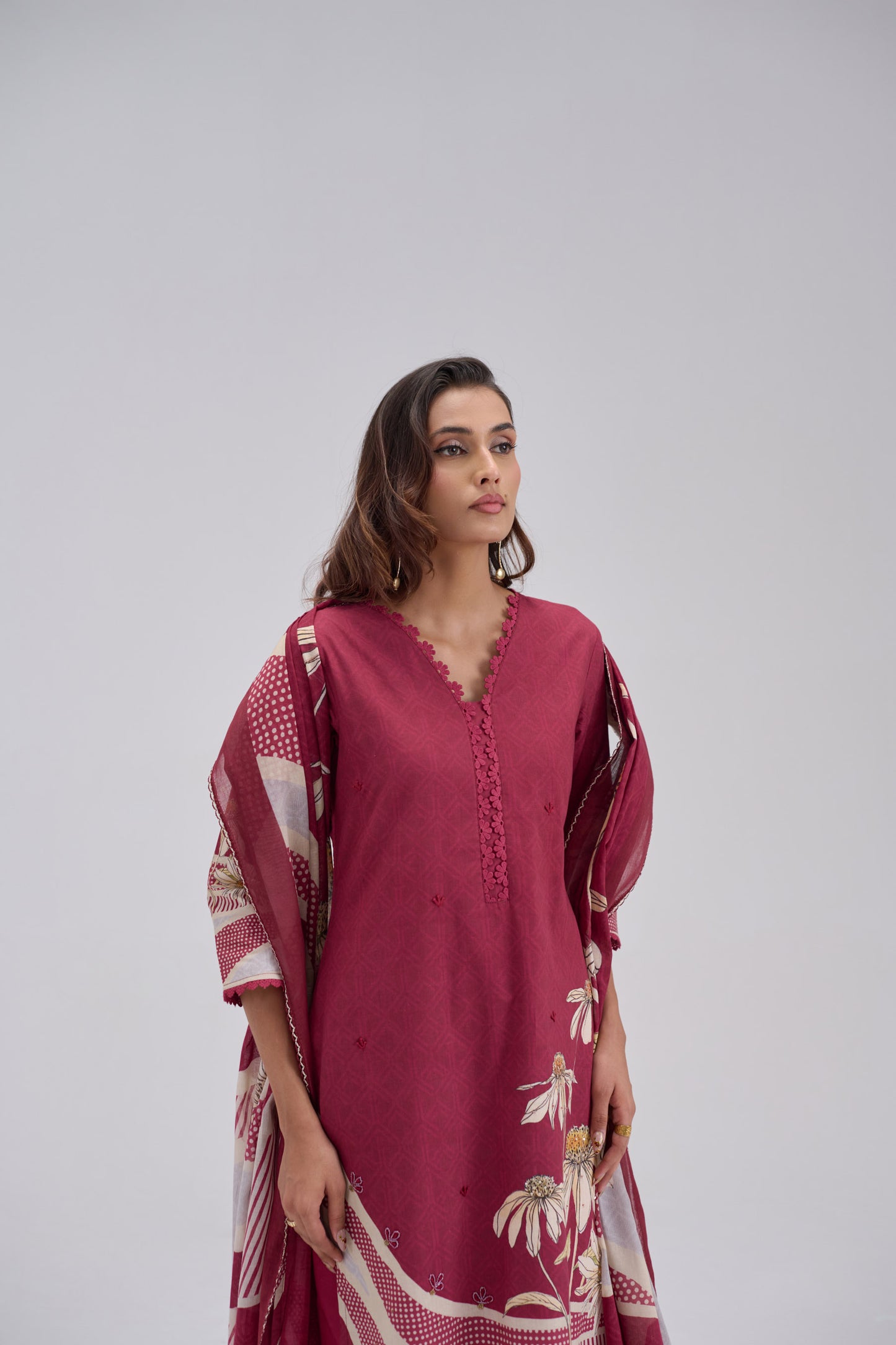Madhuban - Maroon Cotton Cambric Kurta Set