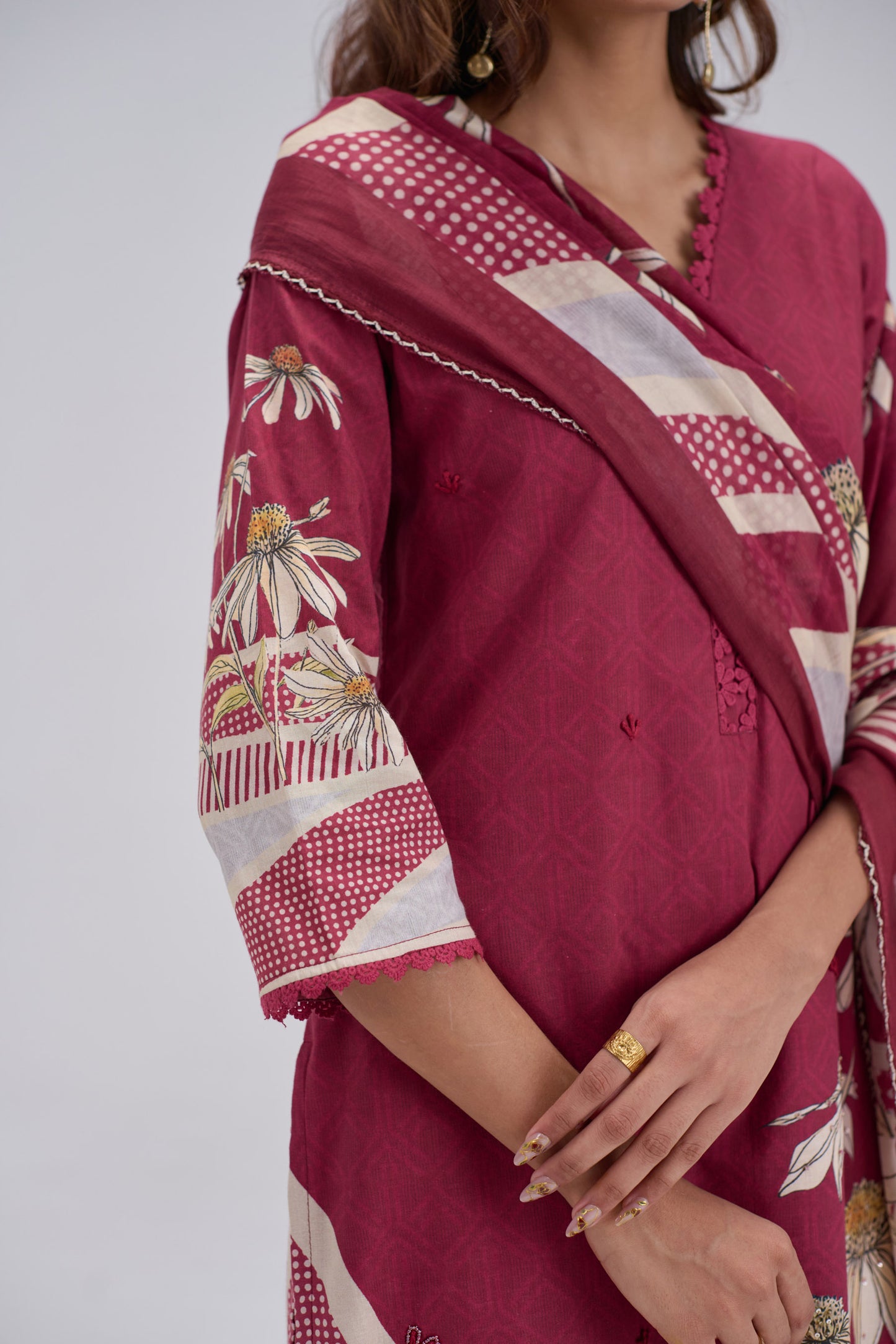 Madhuban - Maroon Cotton Cambric Kurta Set