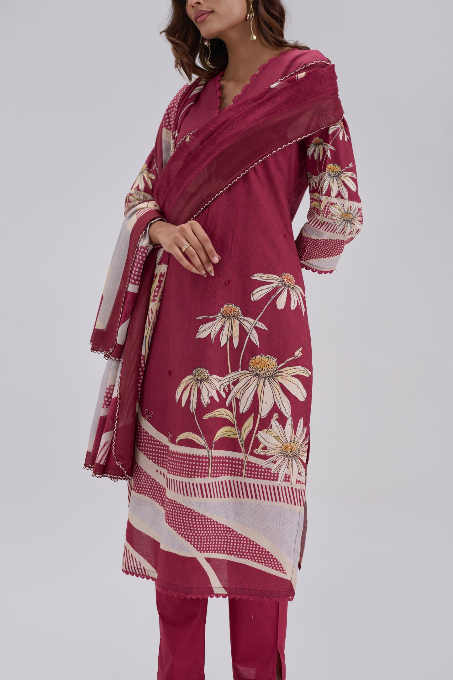 Madhuban - Maroon Cotton Cambric Kurta Set