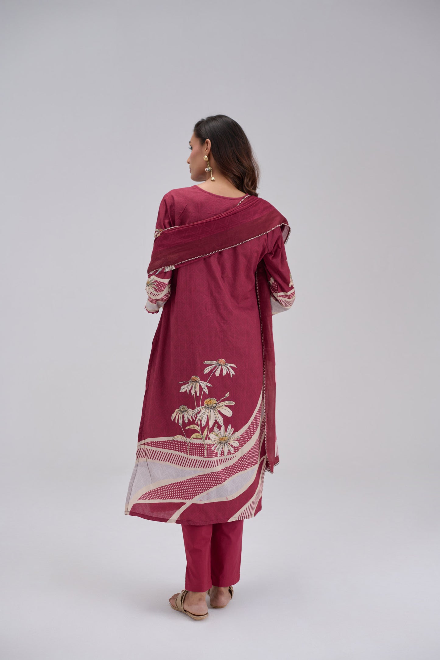 Madhuban - Maroon Cotton Cambric Kurta Set