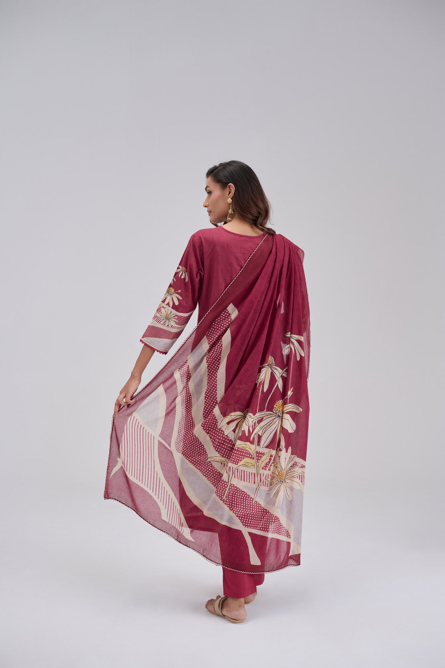 Madhuban - Maroon Cotton Cambric Kurta Set