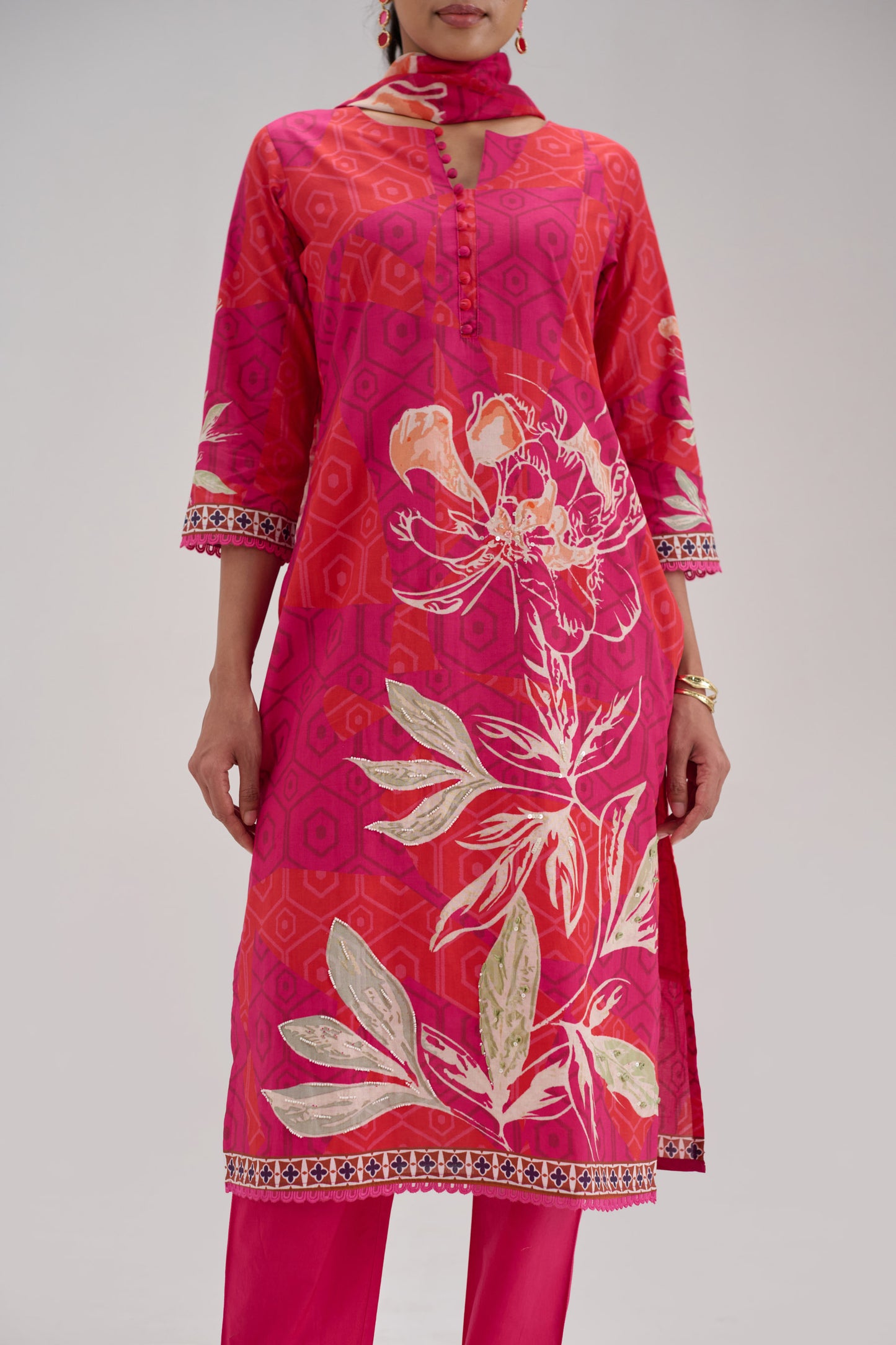 Madhuban - Hot Pink Cotton Cambric Kurta Set