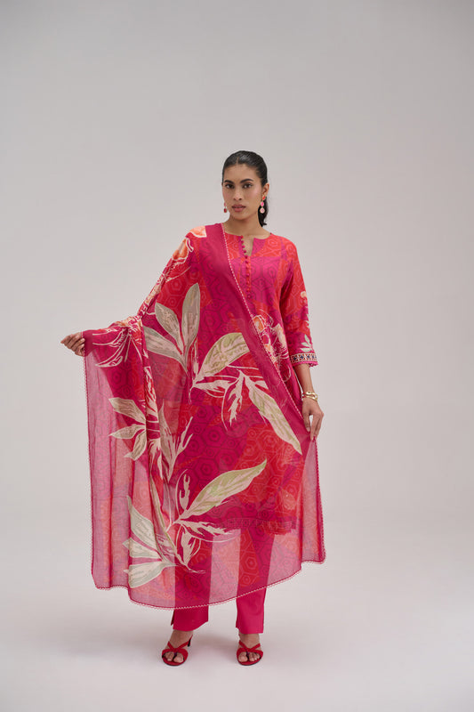 Madhuban - Hot Pink Cotton Cambric Kurta Set