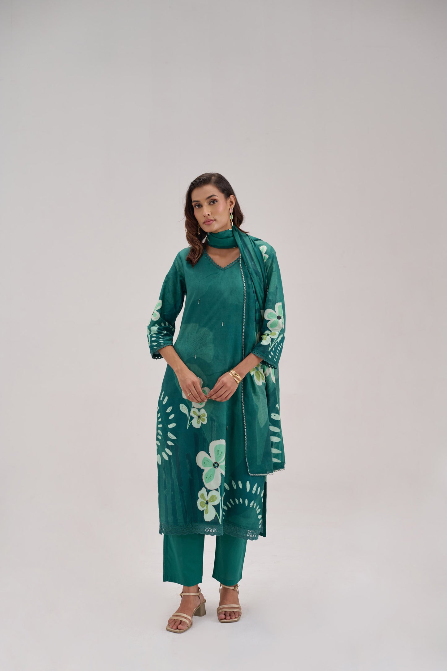 Madhuban - Bottle Green Cotton Cambric Kurta Set